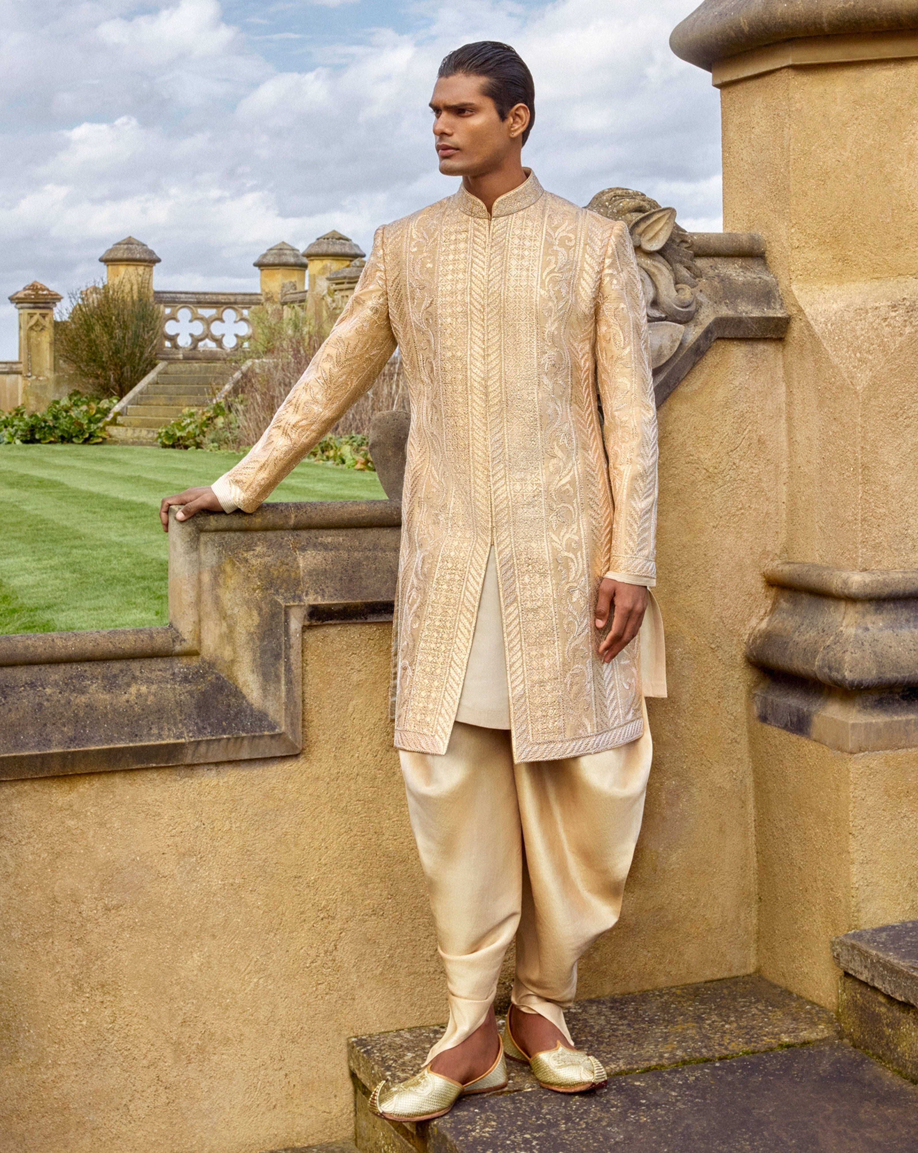 Ochre Gold Reindeer Sherwani Set main image 0