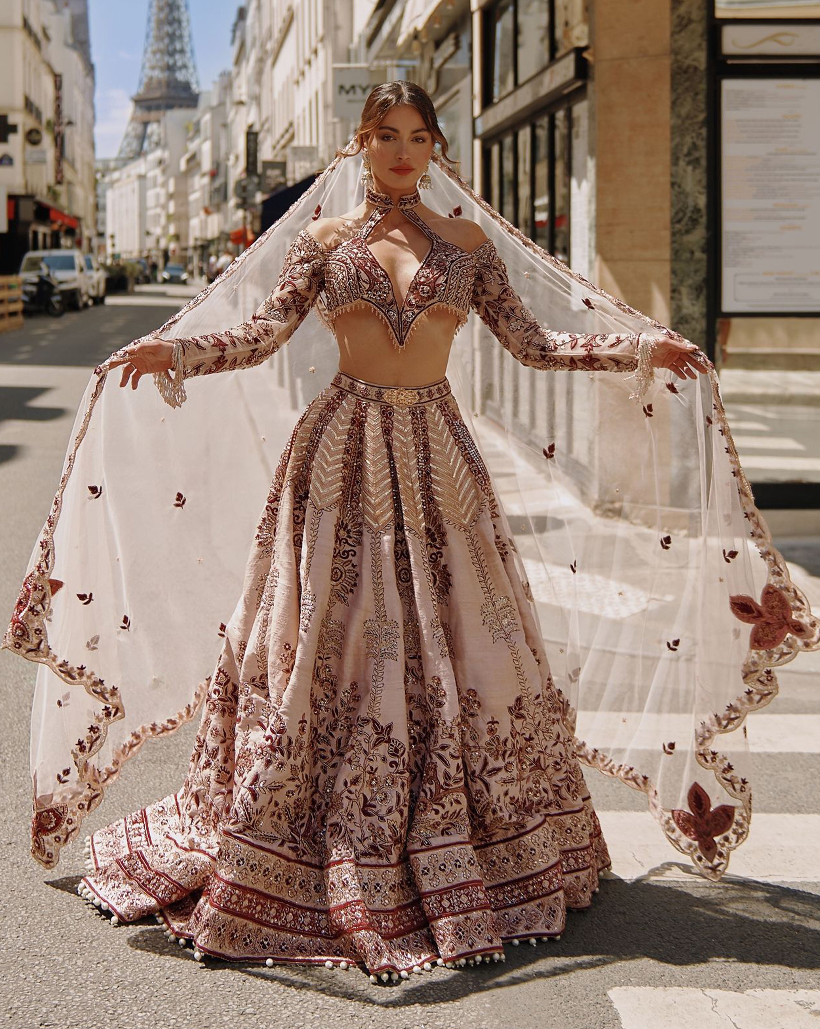 Maroon Cream Banaras Lehenga Set