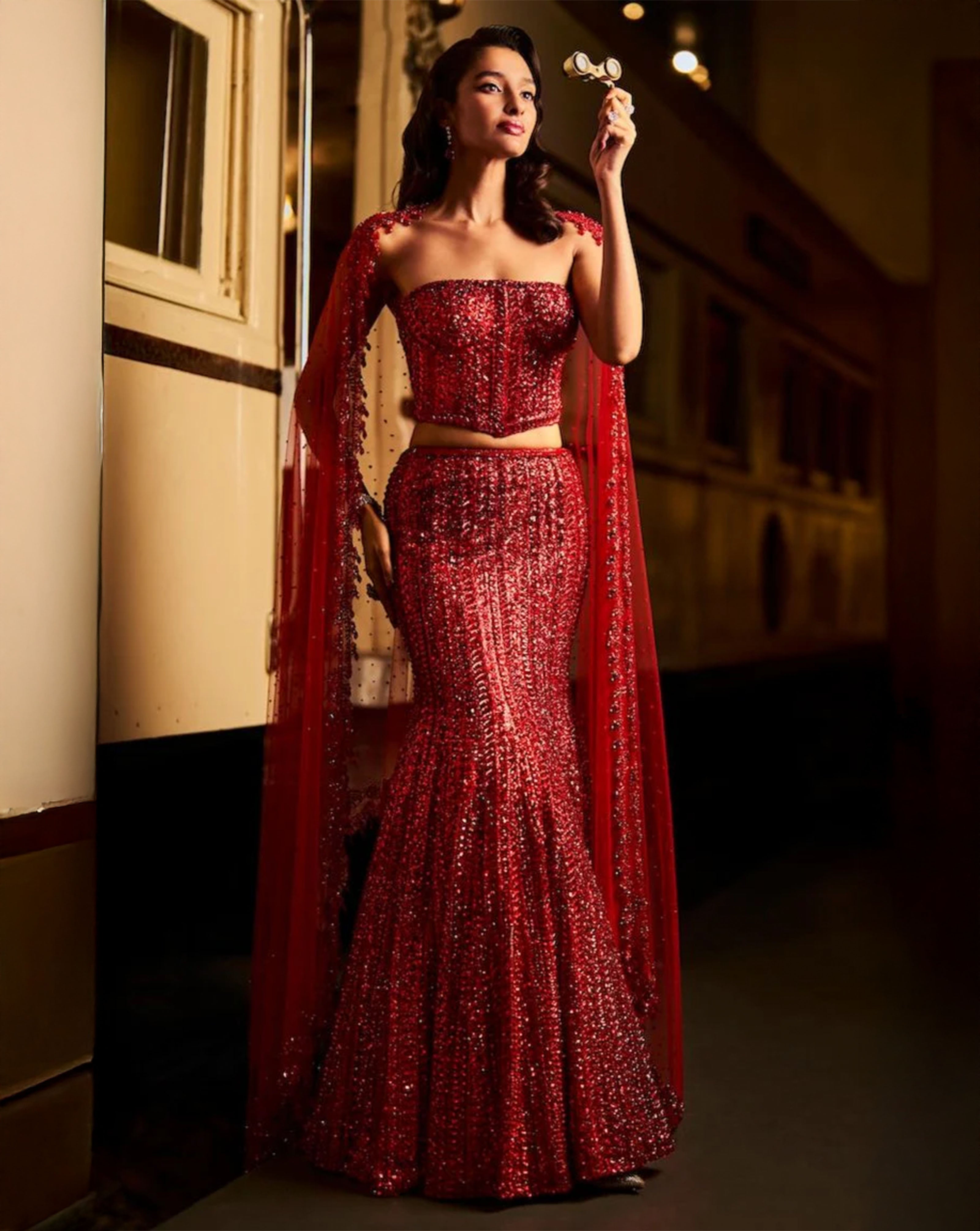 Red Corset Skirt Set
