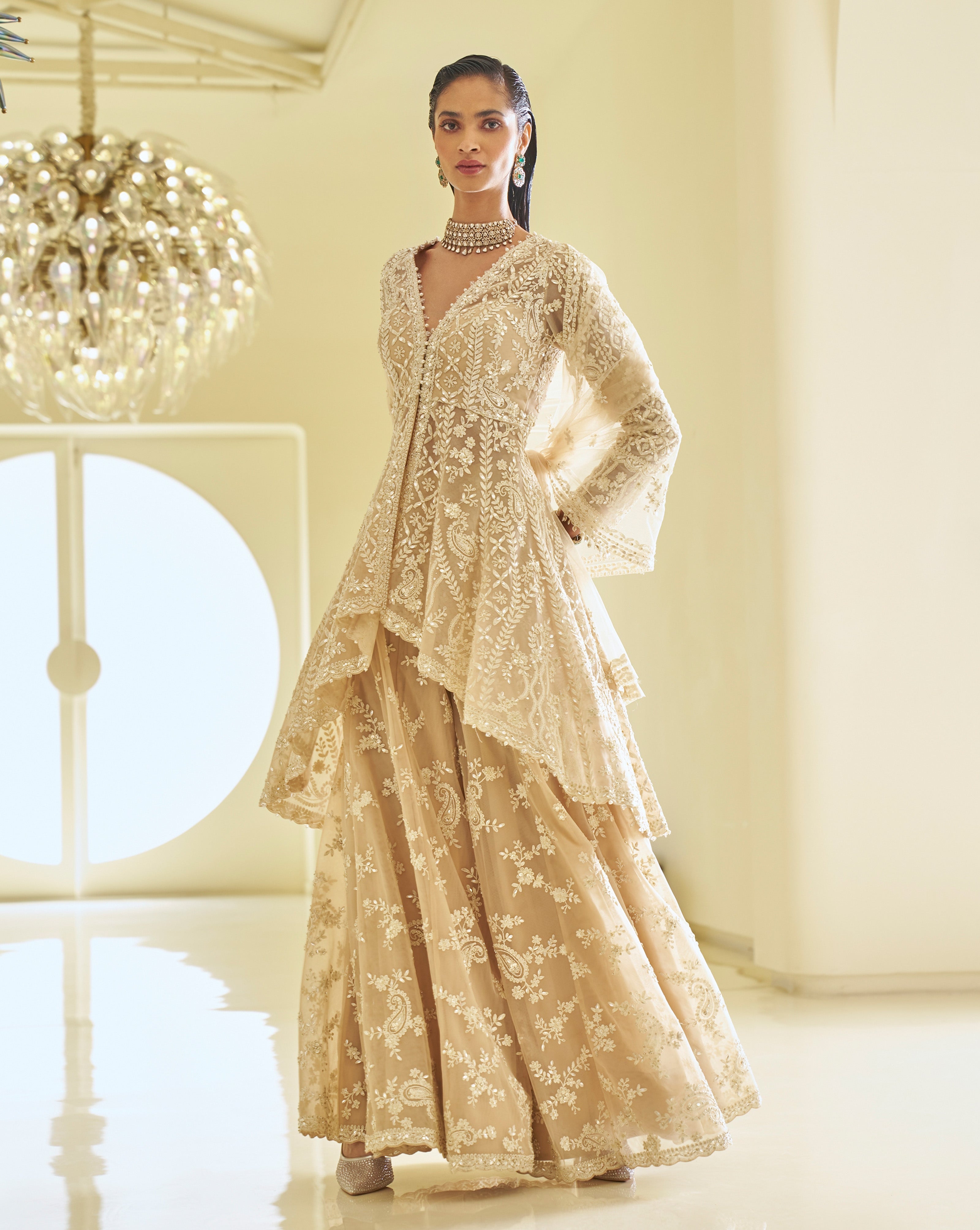 golden sharara dress Golden Gharara Kameez Dupatta Pakistani Wedding Dress LARGE main image 0