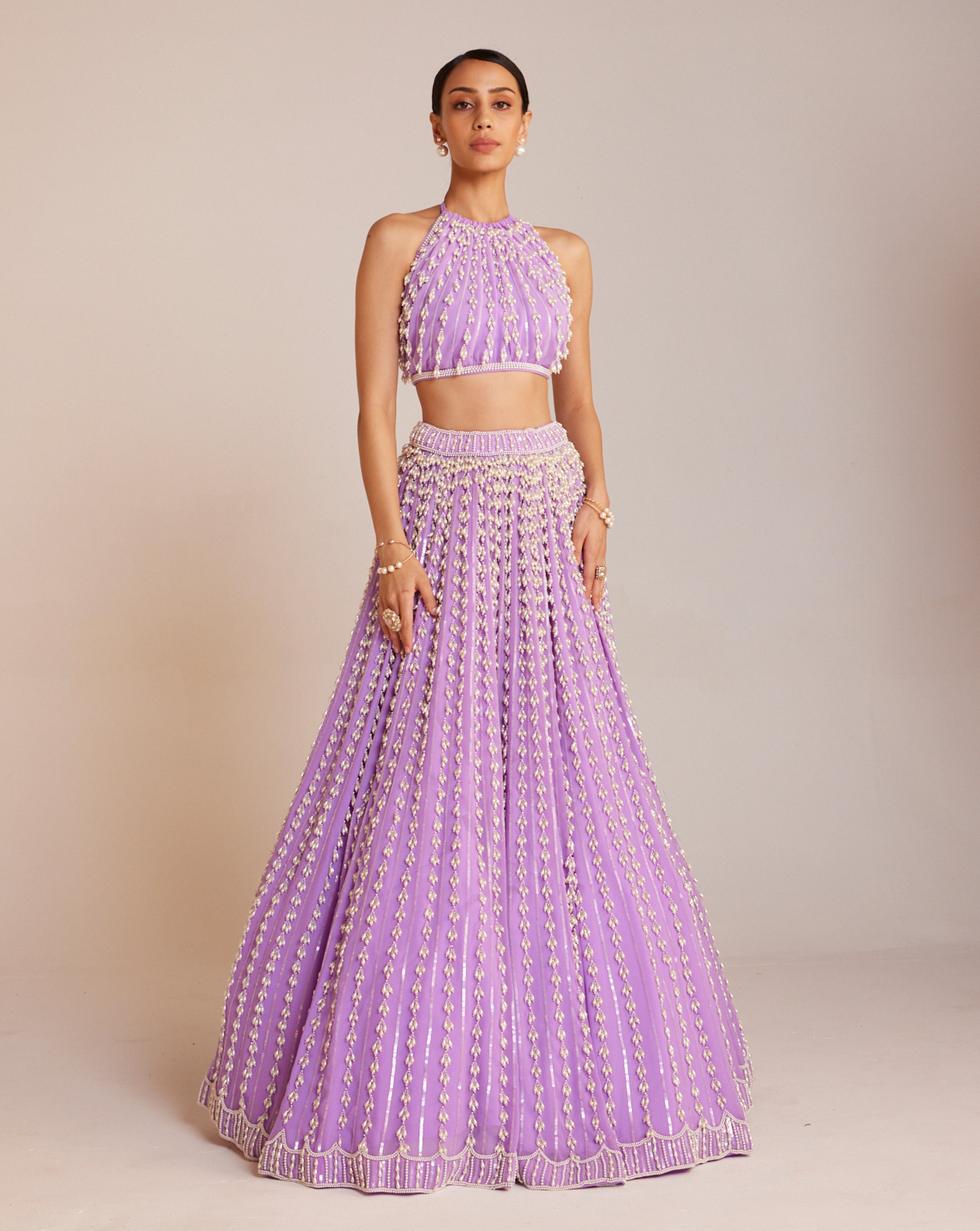 Paisley Sequined Embroidred Turtle Neck Crop Top & Skirt Coord Set
