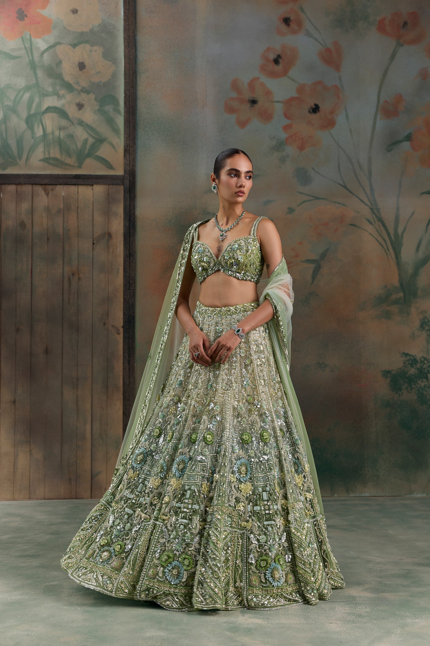 Light Green Ombre Sylven Lehenga Set