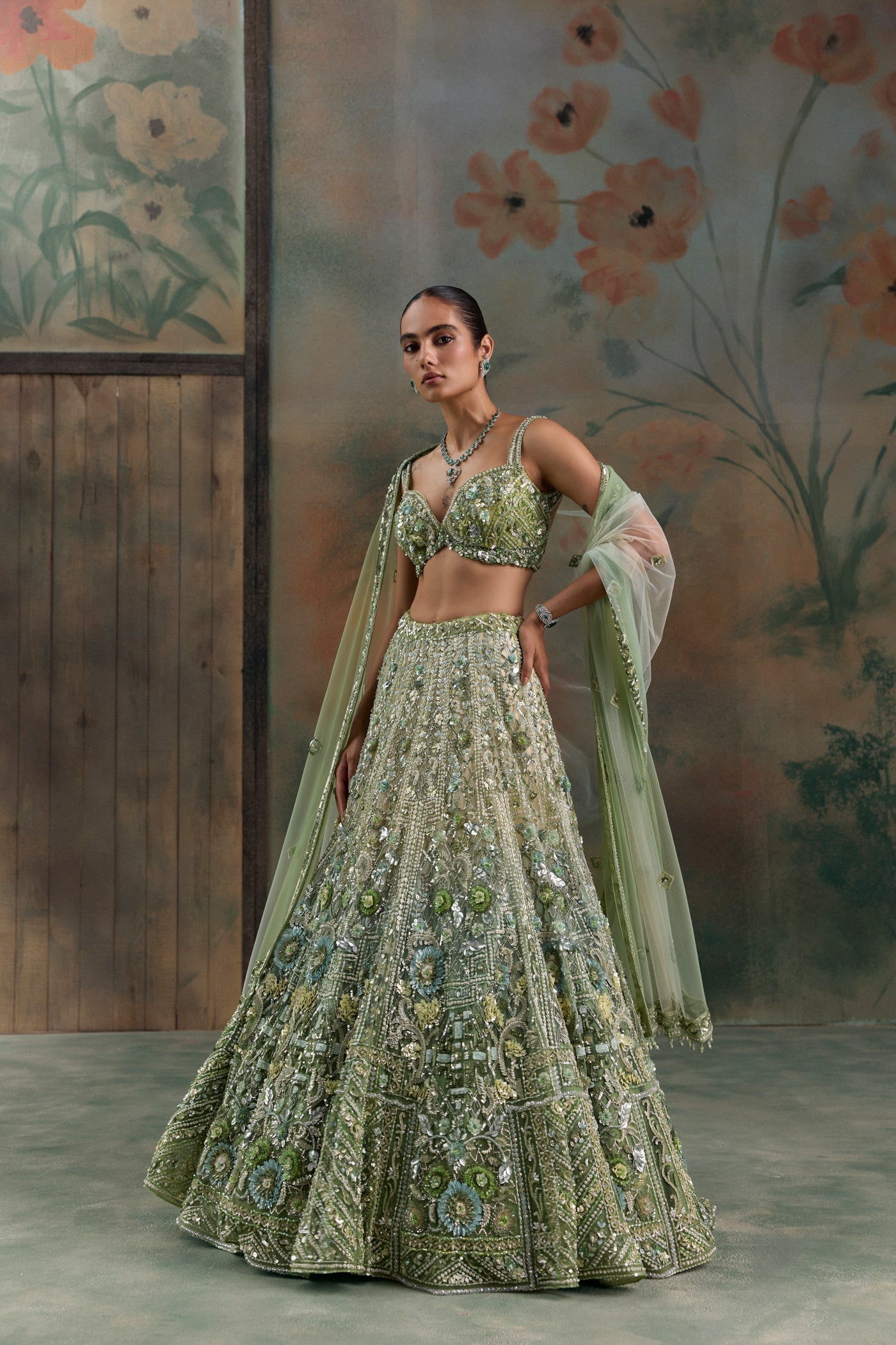 Light Green Ombre Sylven Lehenga Set