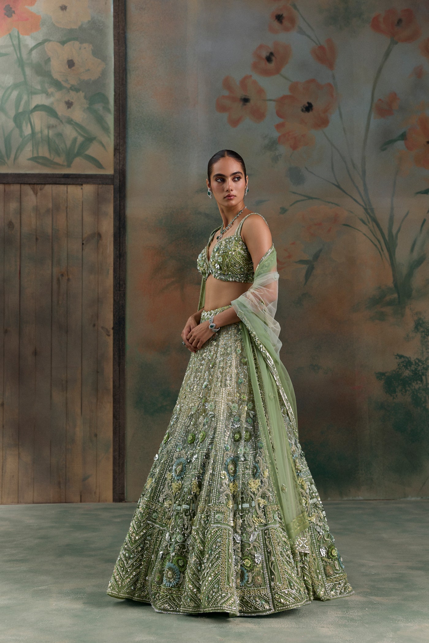 Light Green Ombre Sylven Lehenga Set