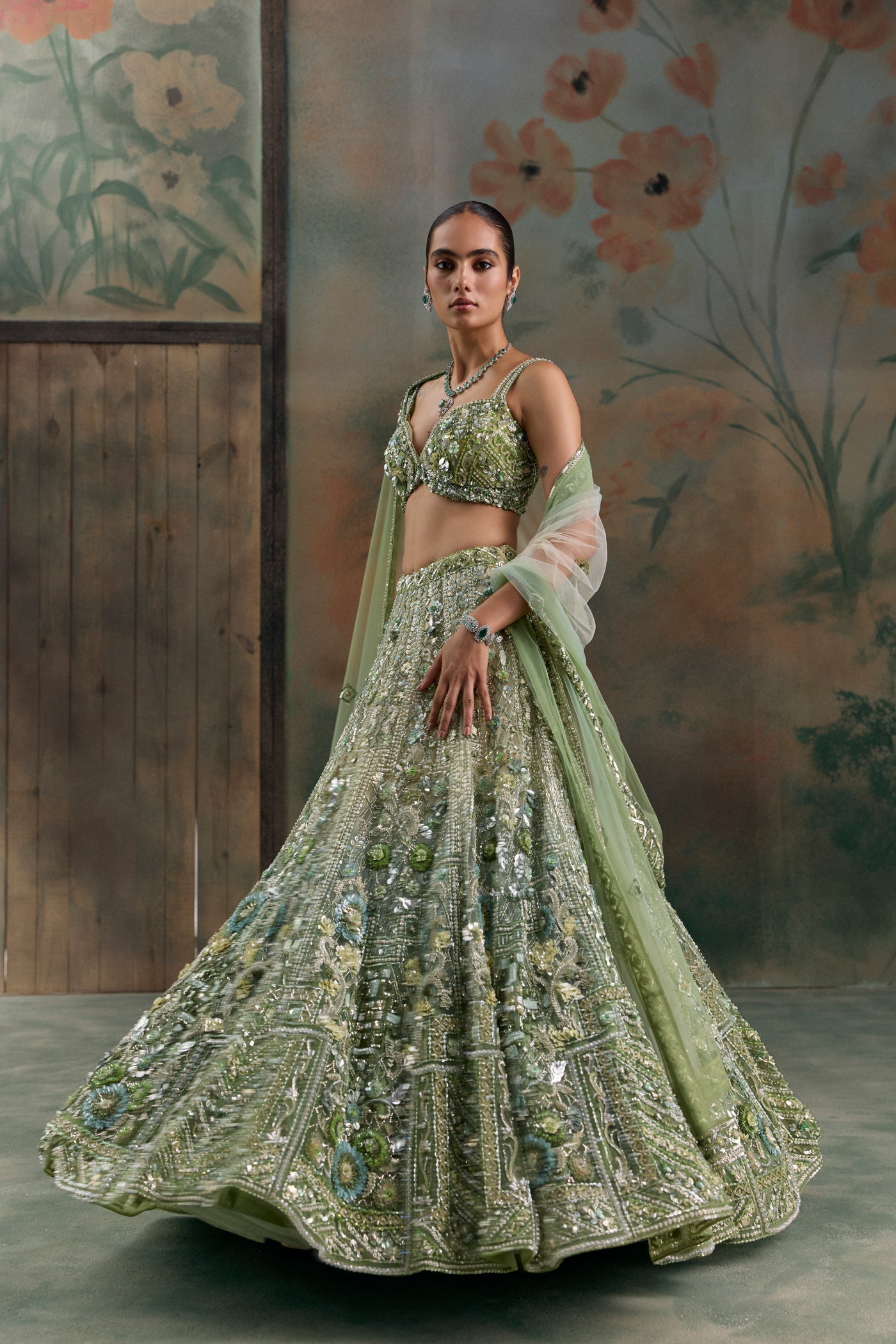 Light Green Ombre Sylven Lehenga Set