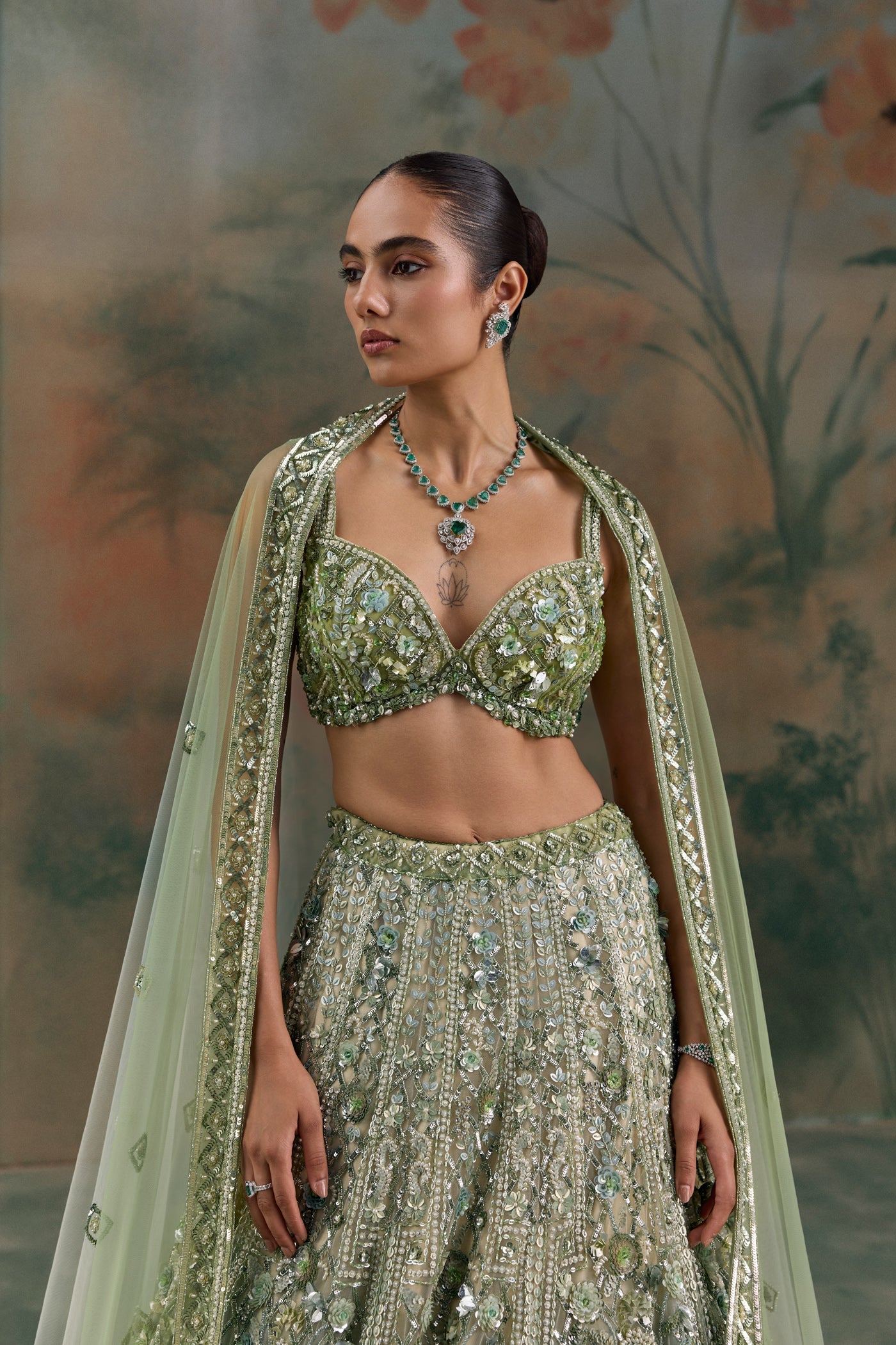 Light Green Ombre Sylven Lehenga Set