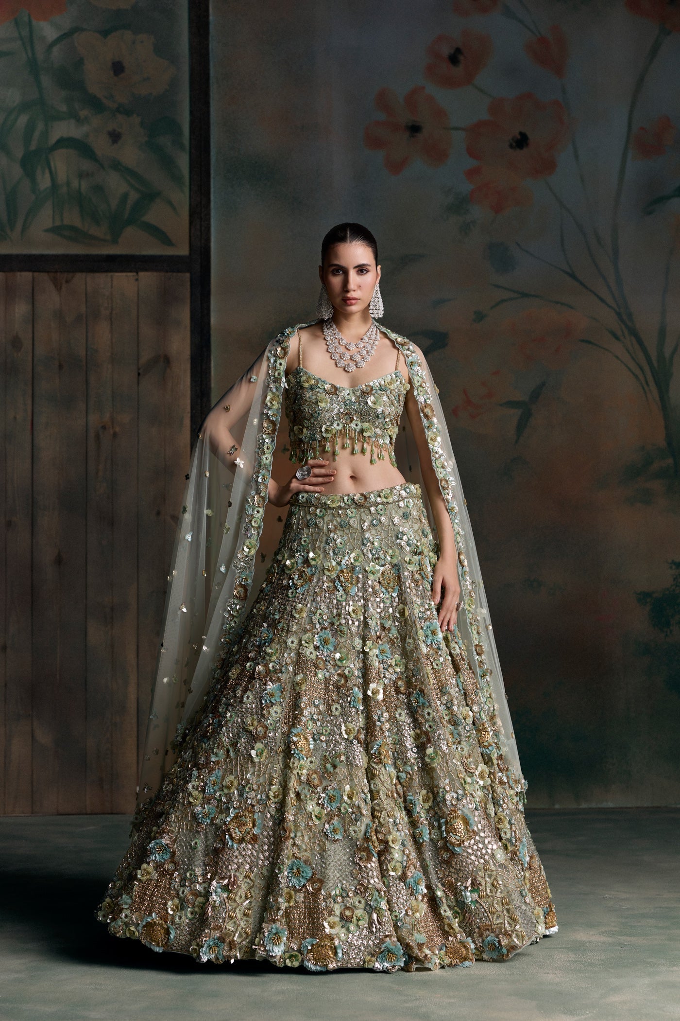 Light Green Gold Caelis Lehenga Set
