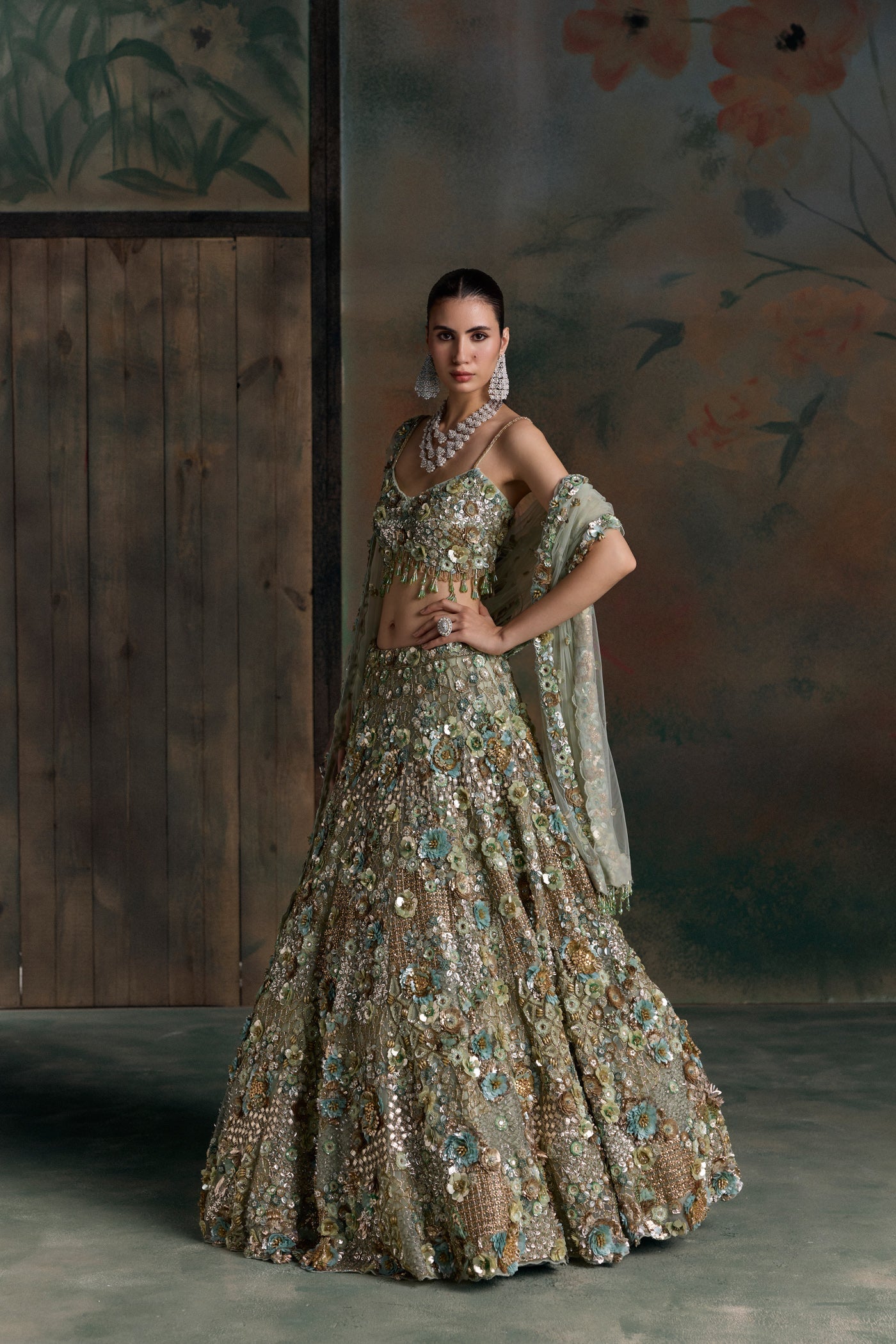 Light Green Gold Caelis Lehenga Set