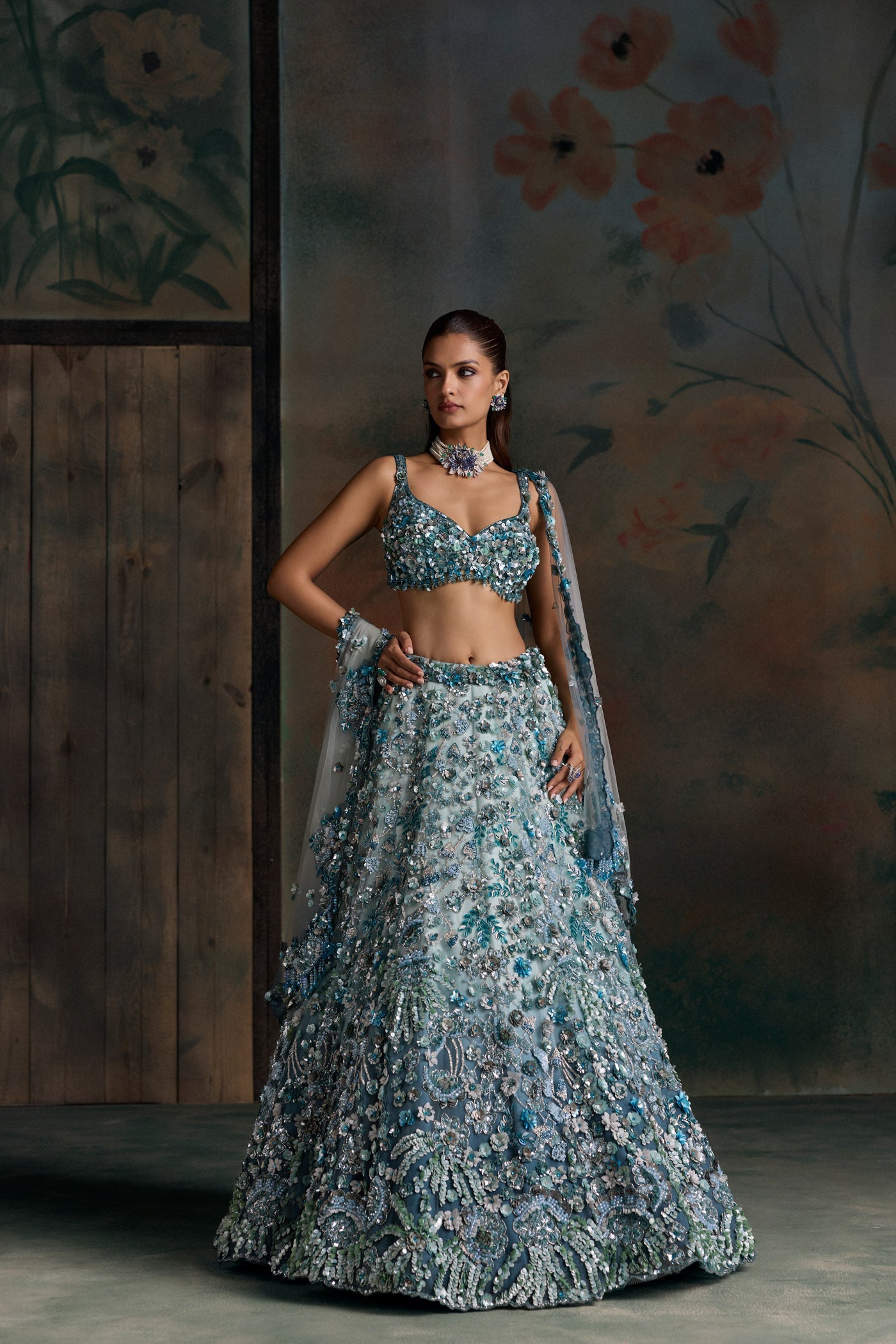 Peacock Blue Avior Lehenga Set