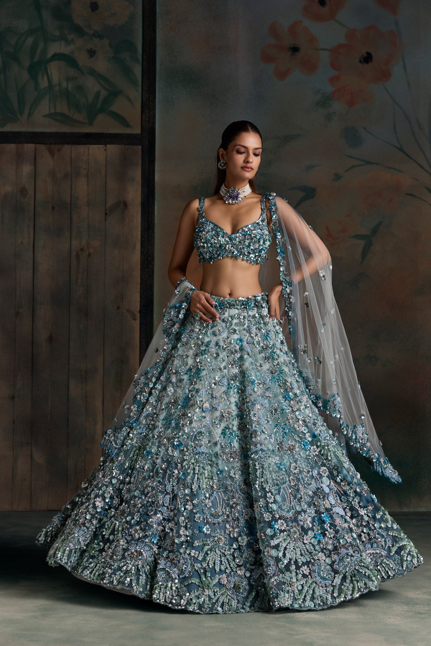 Peacock Blue Avior Lehenga Set
