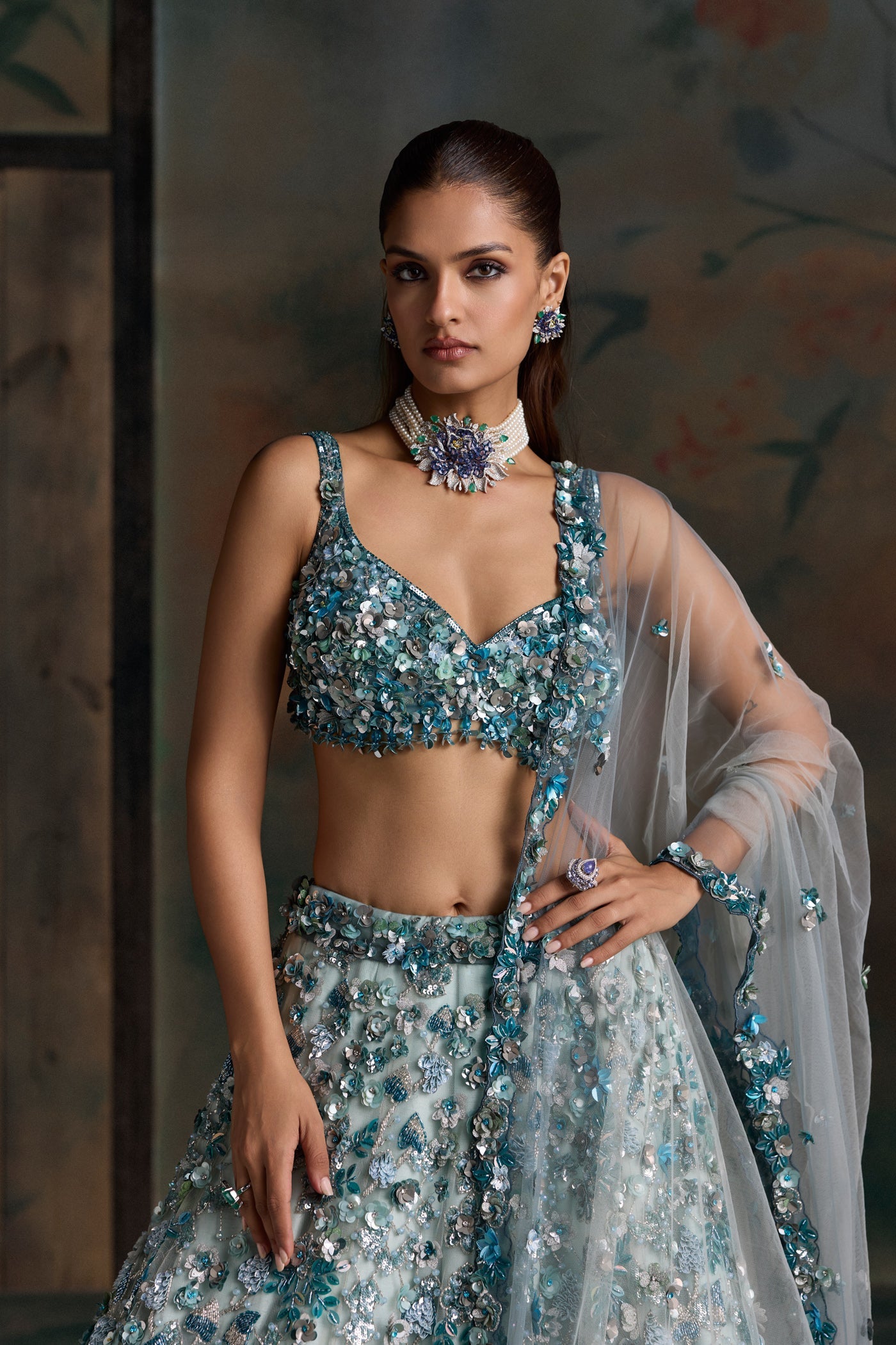 Peacock Blue Avior Lehenga Set