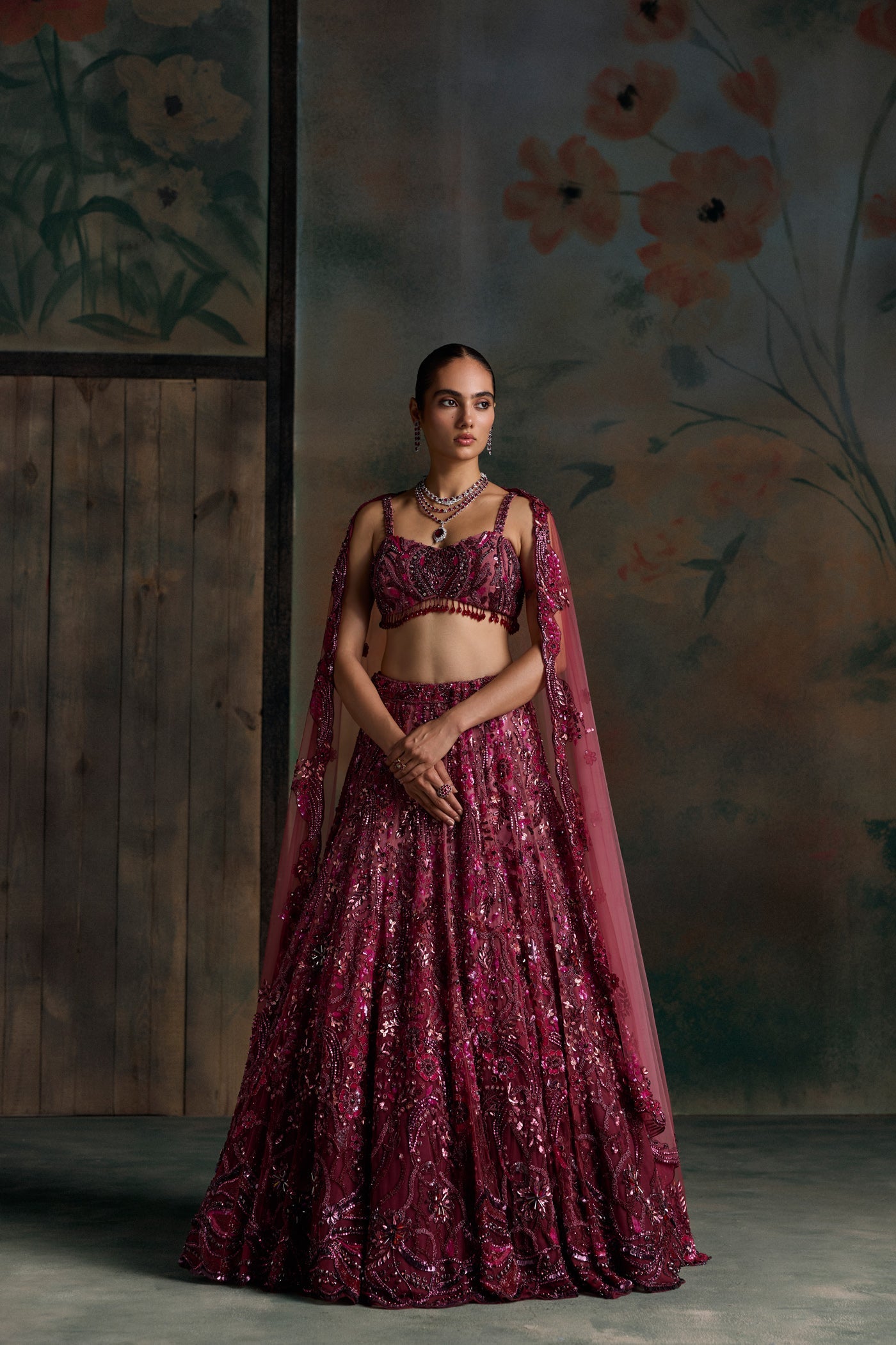 Wine Pink Ombre Caligo Lehenga Set