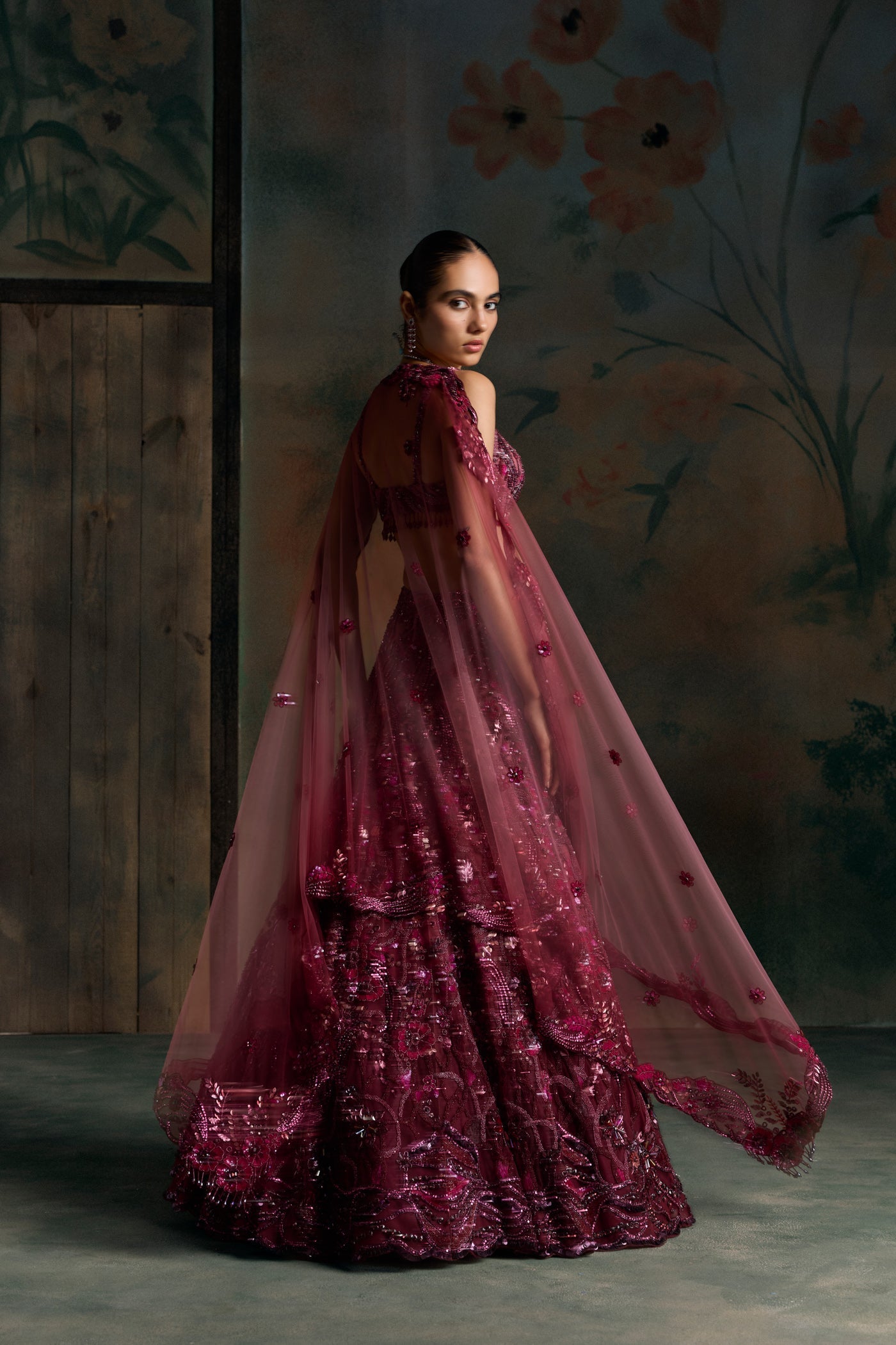 Wine Pink Ombre Caligo Lehenga Set