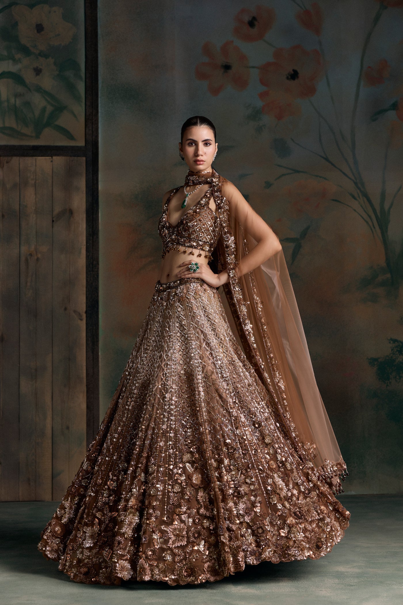 Peach Brown Ombre Cendra Lehenga Set