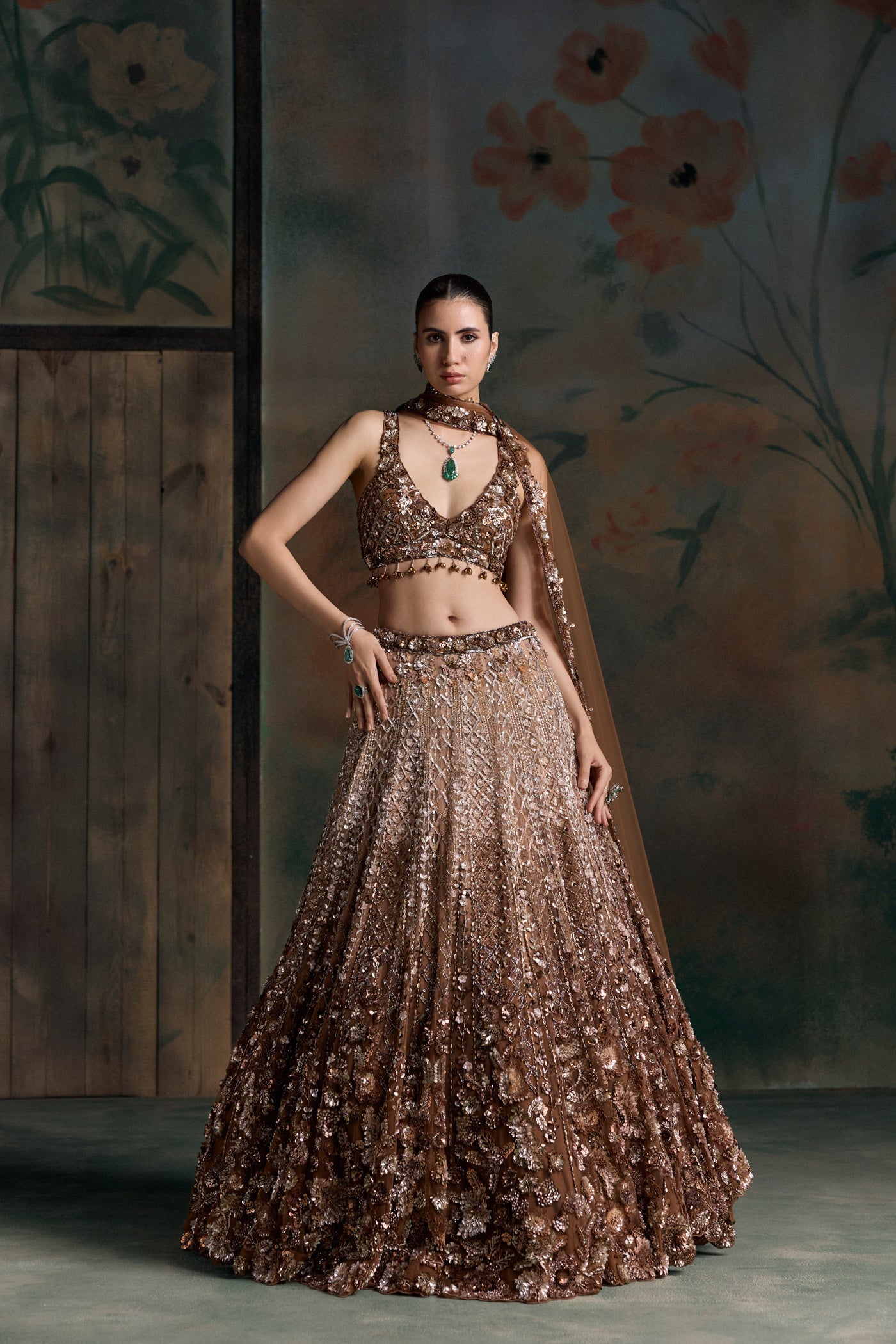 Peach Brown Ombre Cendra Lehenga Set