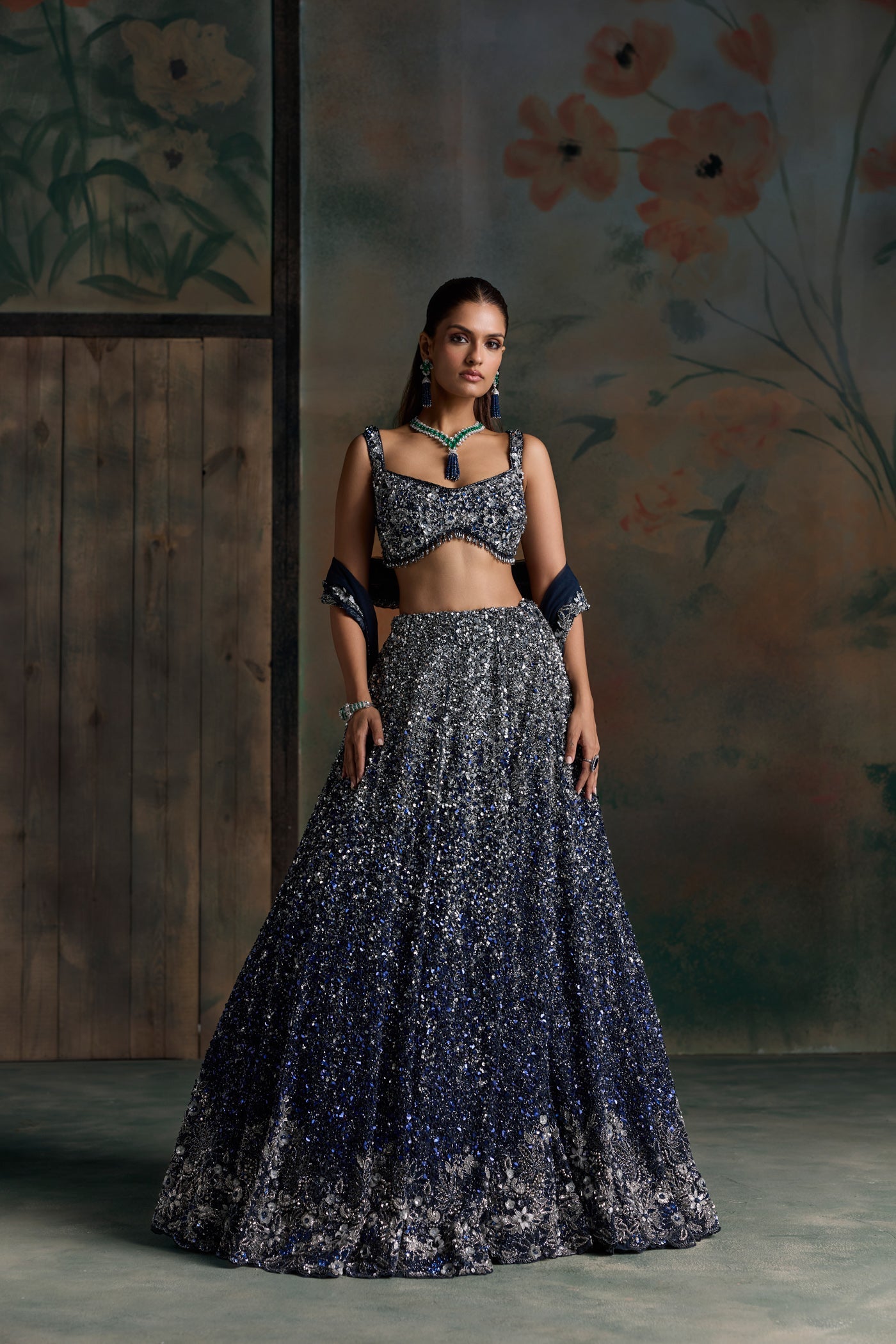 Blue Silver Ombre Astera Lehenga Set