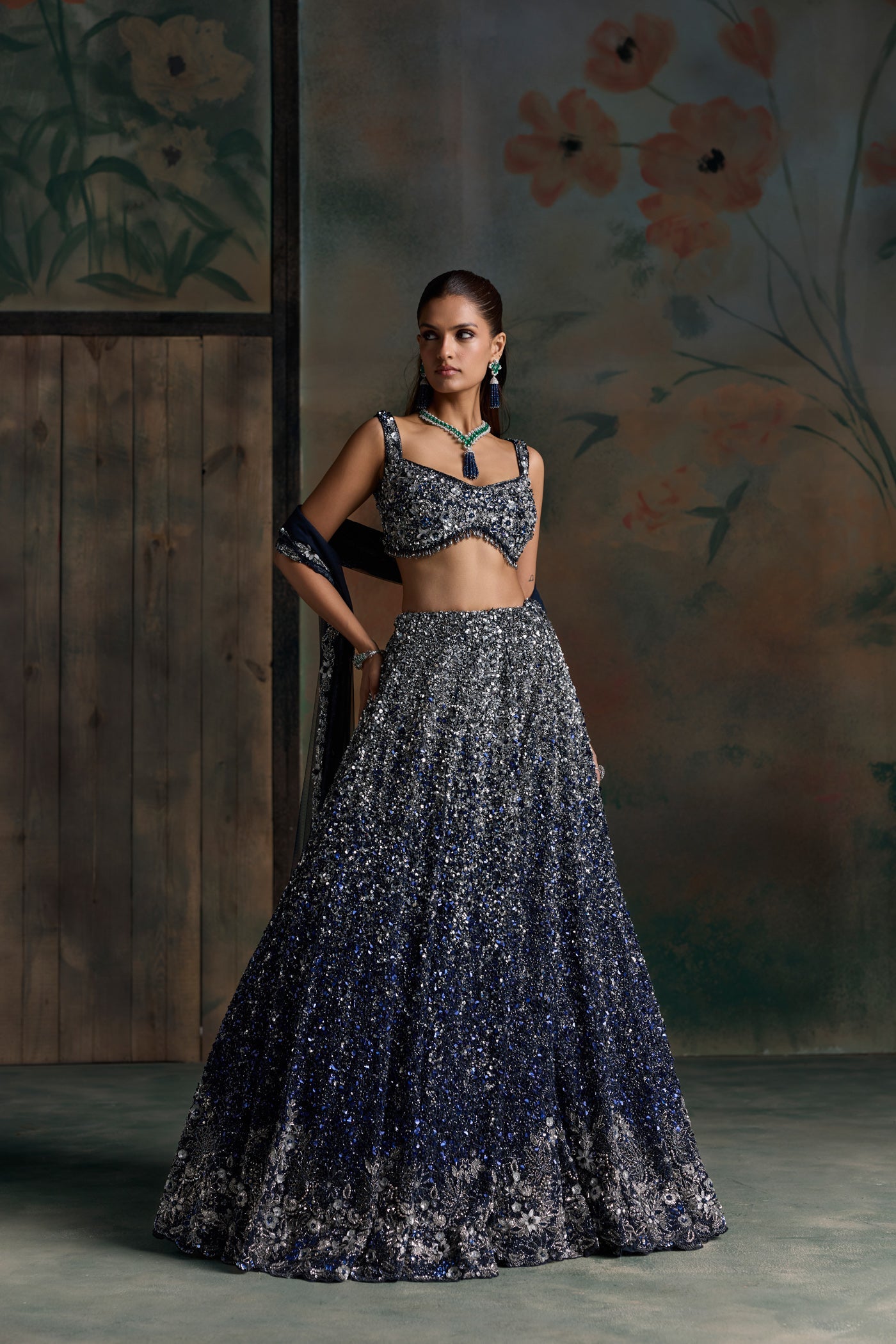 Blue Silver Ombre Astera Lehenga Set