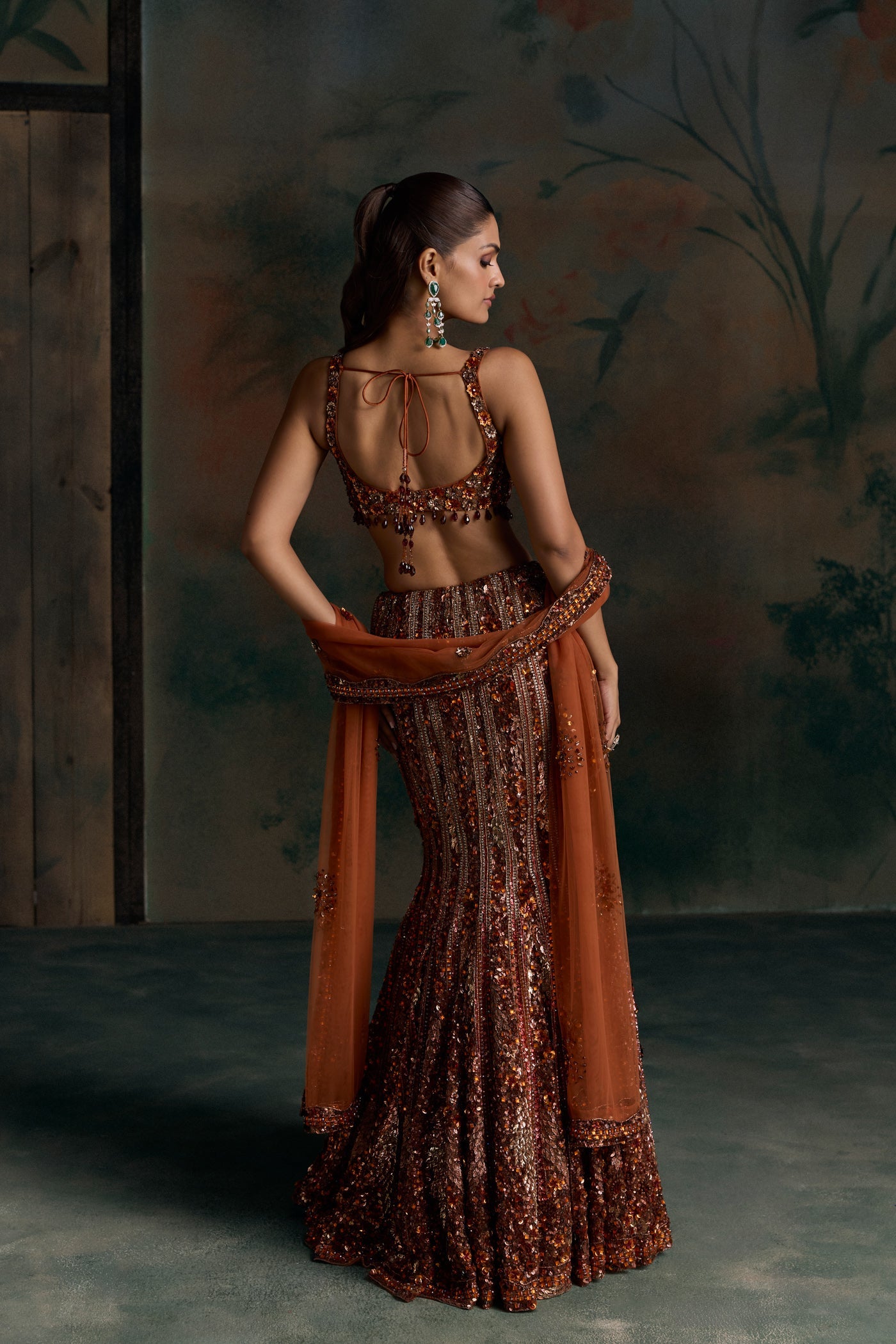 Burnt Orange Valen Fishcut Lehenga Set