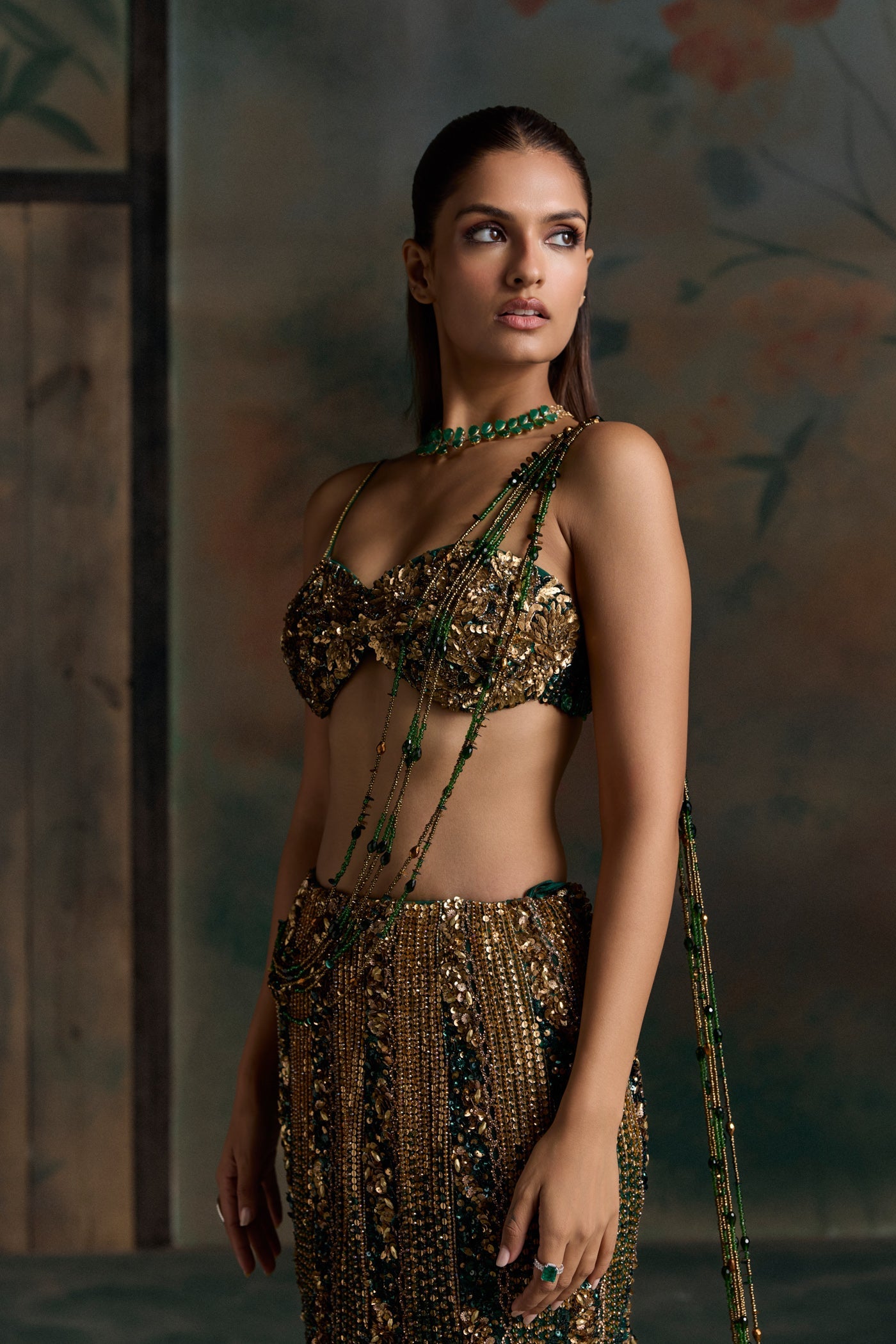 Green Gold Verian Fischut Lehenga Set