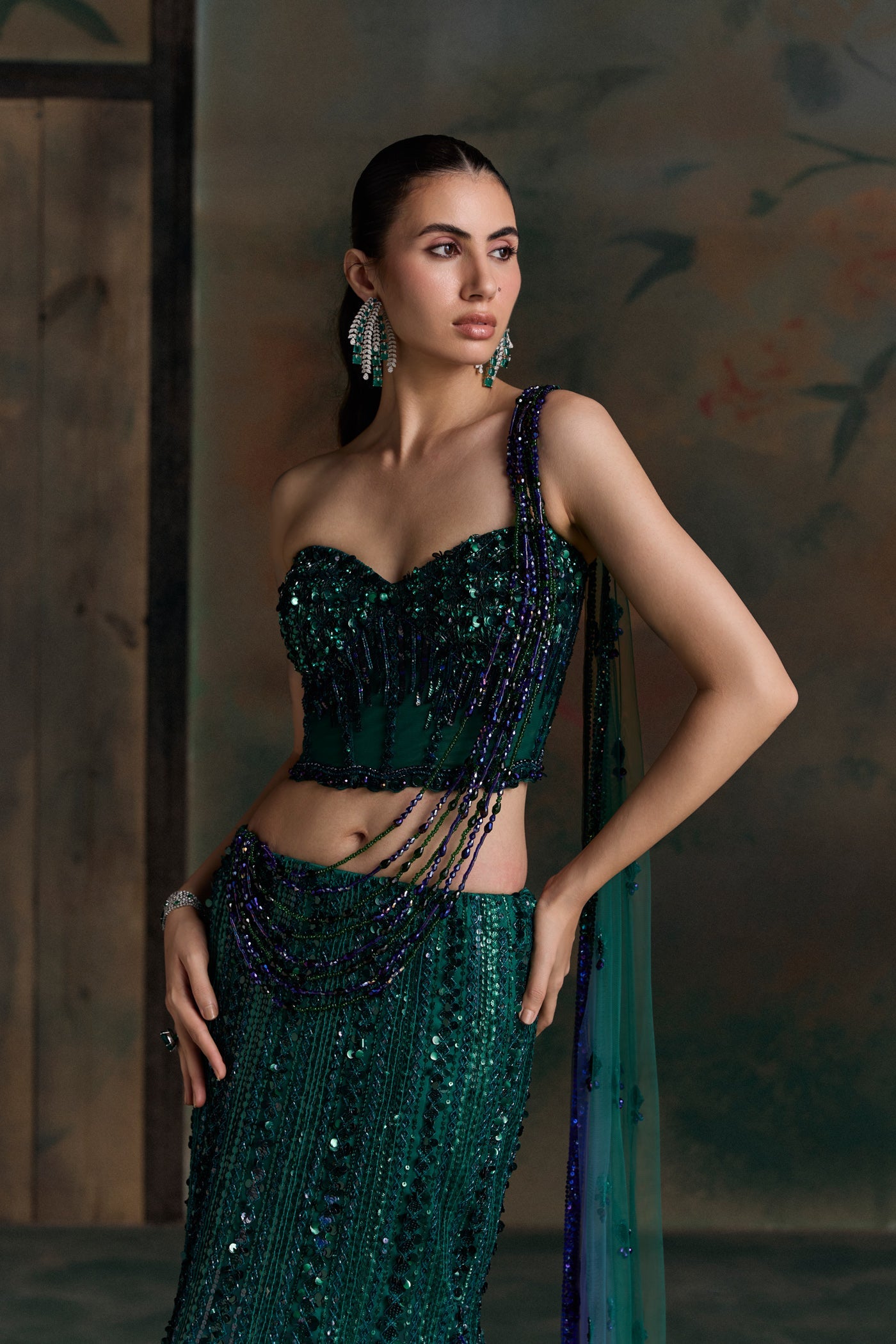 Green Purple Ombre Isola Fishcut Lehenga Set