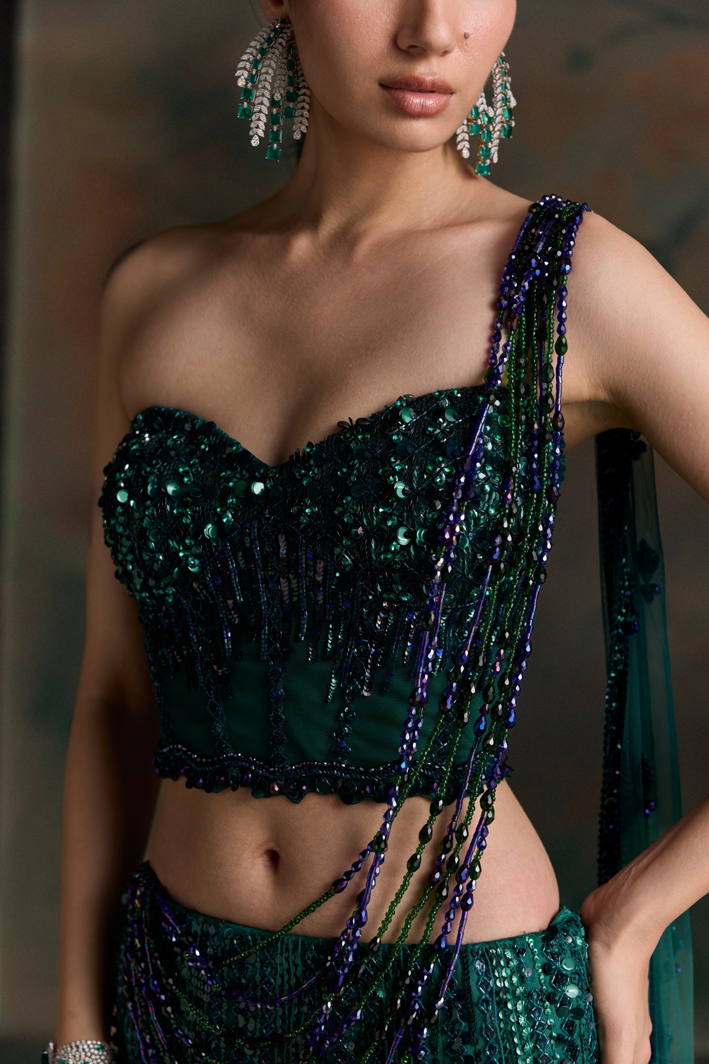 Green Purple Ombre Isola Fishcut Lehenga Set