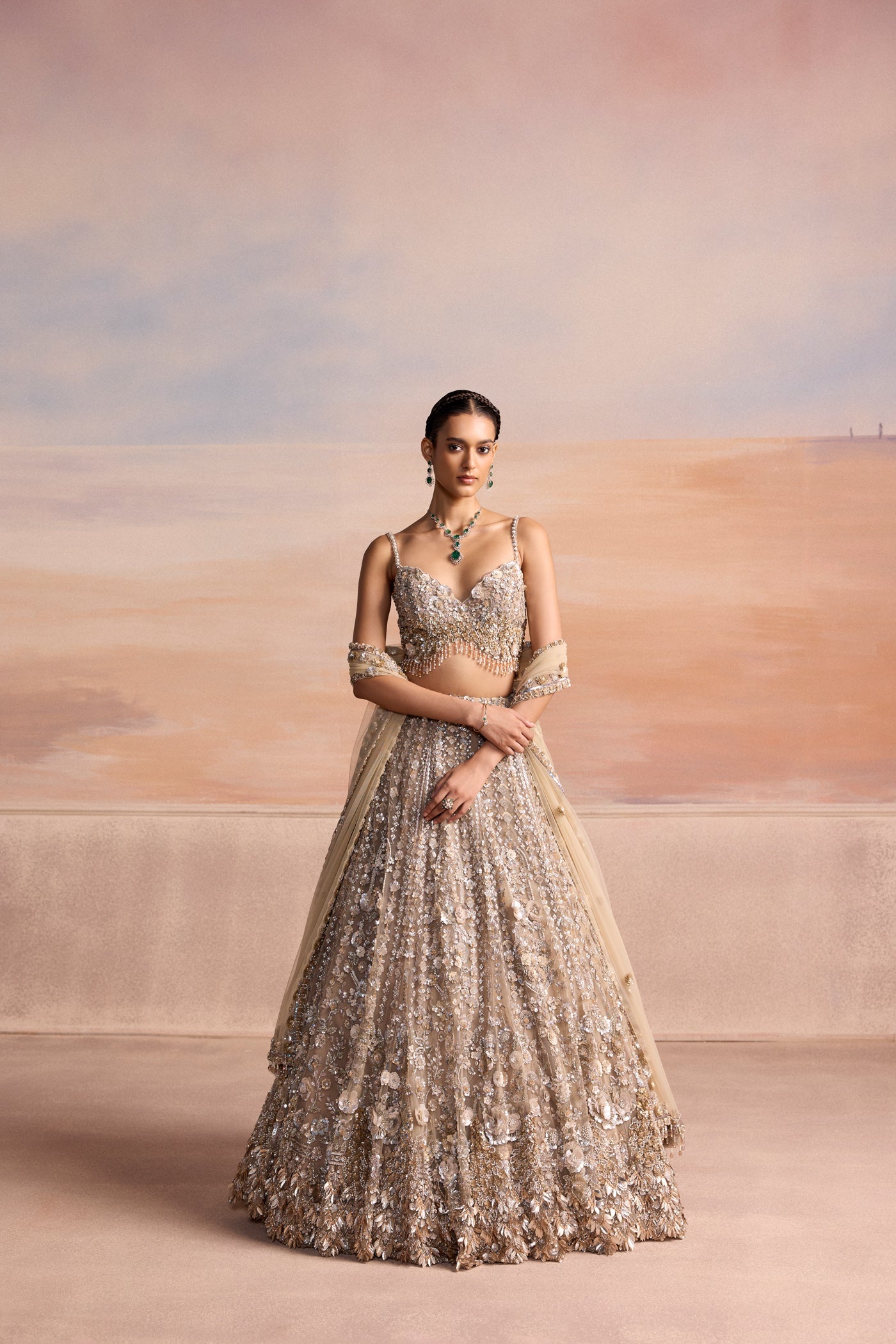 Light Gold 3d Orelia Lehenga Set