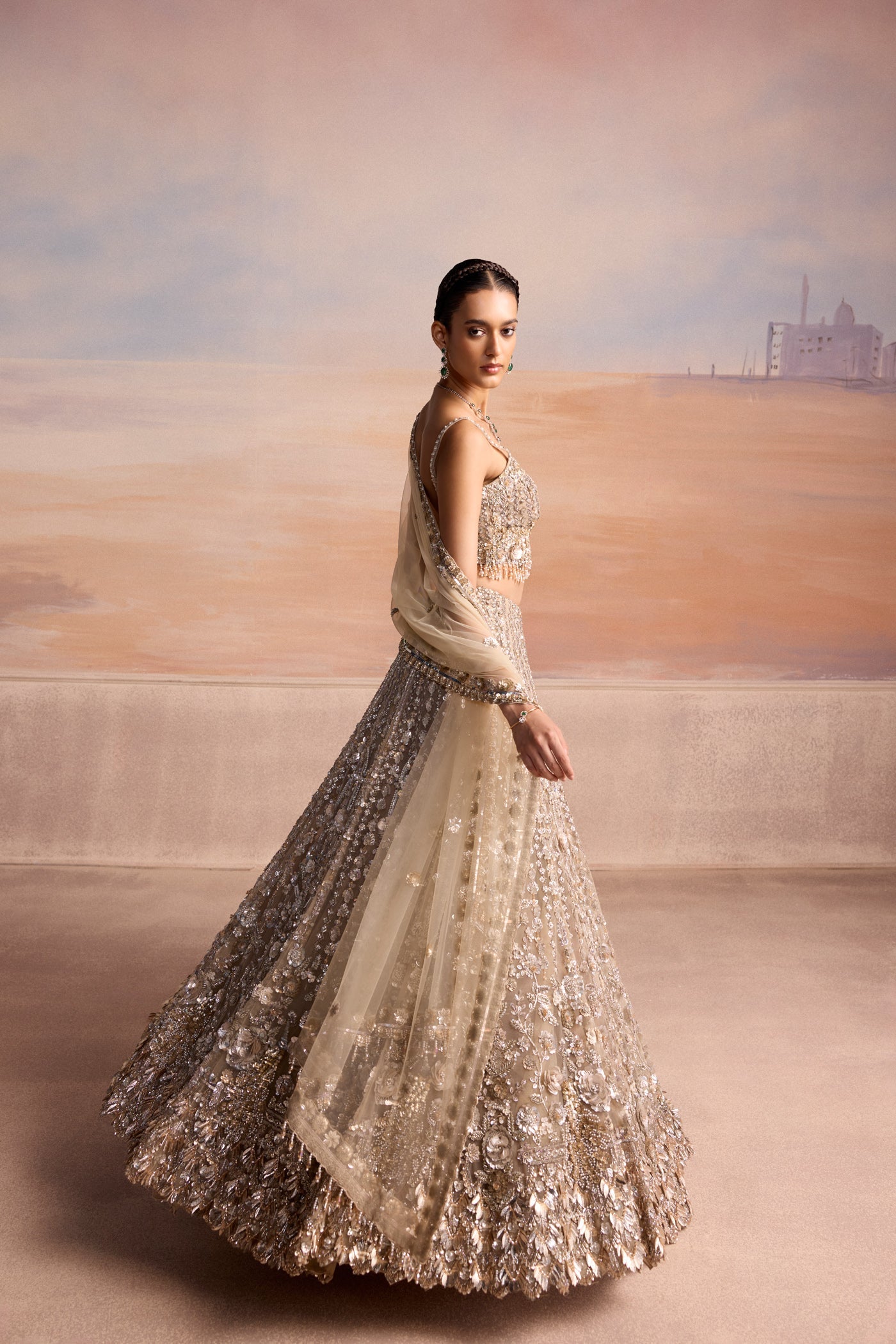 Light Gold 3d Orelia Lehenga Set