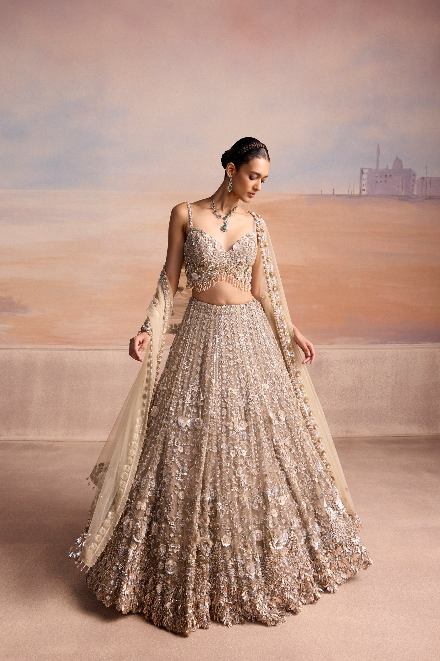 Light Gold 3d Orelia Lehenga Set