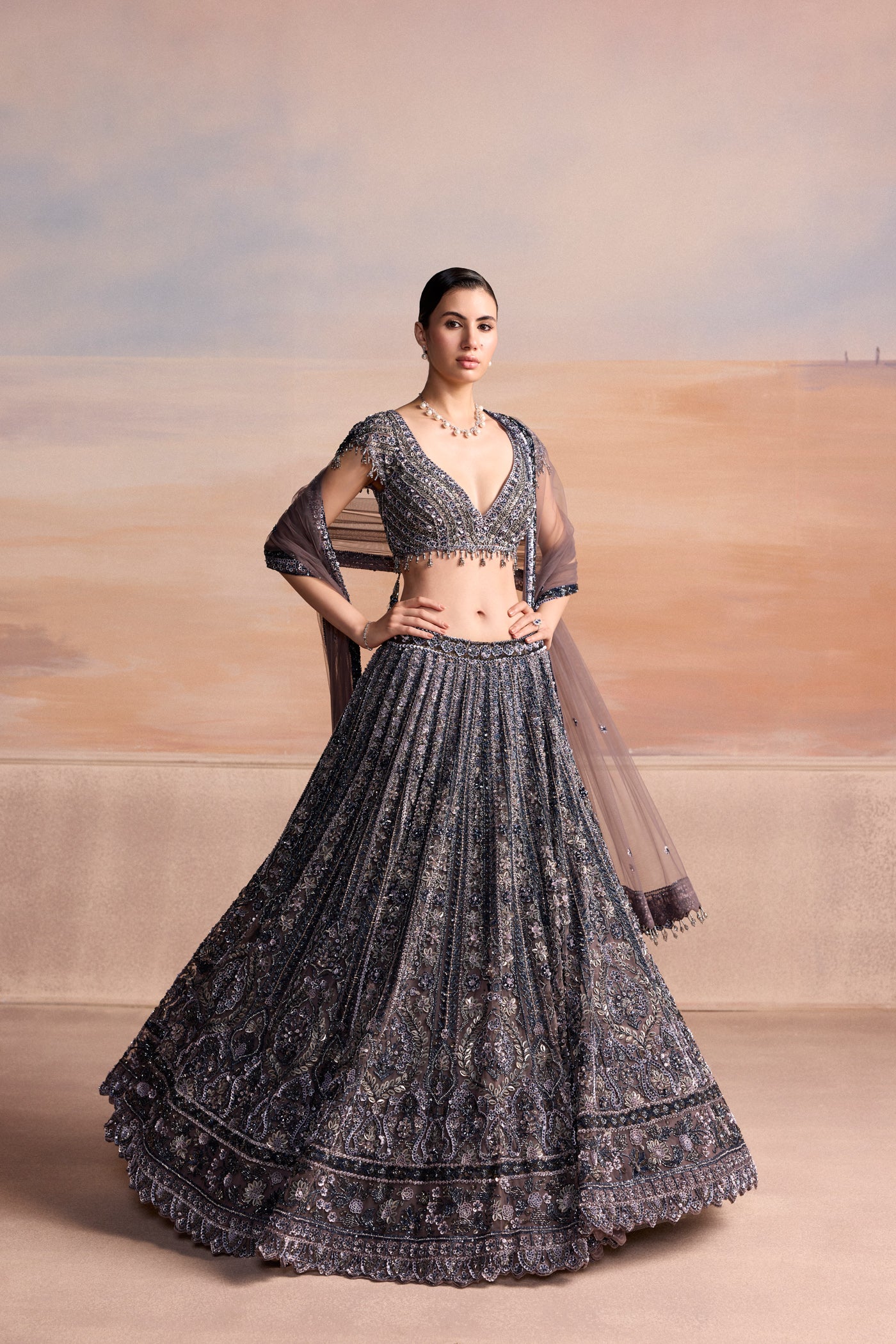 Midnight Grey Blue Sylven Lehenga Set