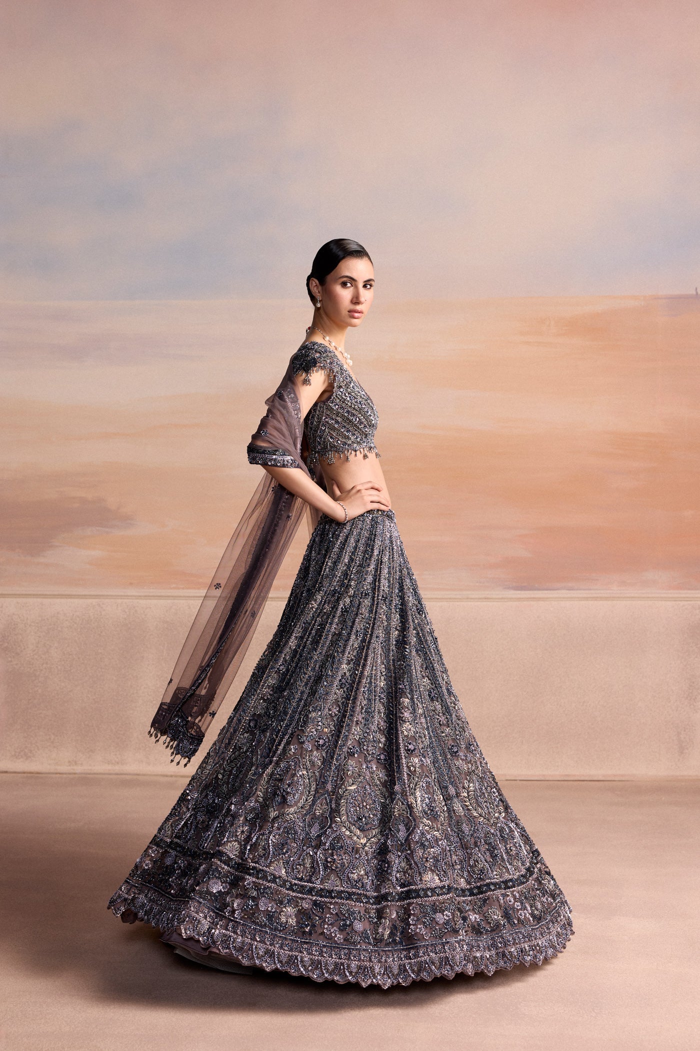 Midnight Grey Blue Sylven Lehenga Set
