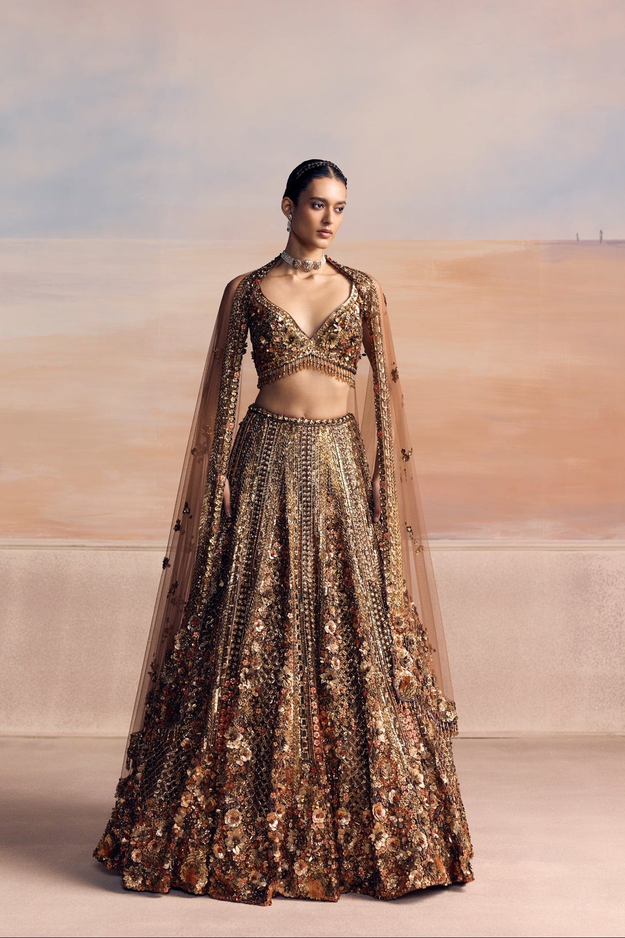 Burnt Orange Gold Aureon Lehenga Set