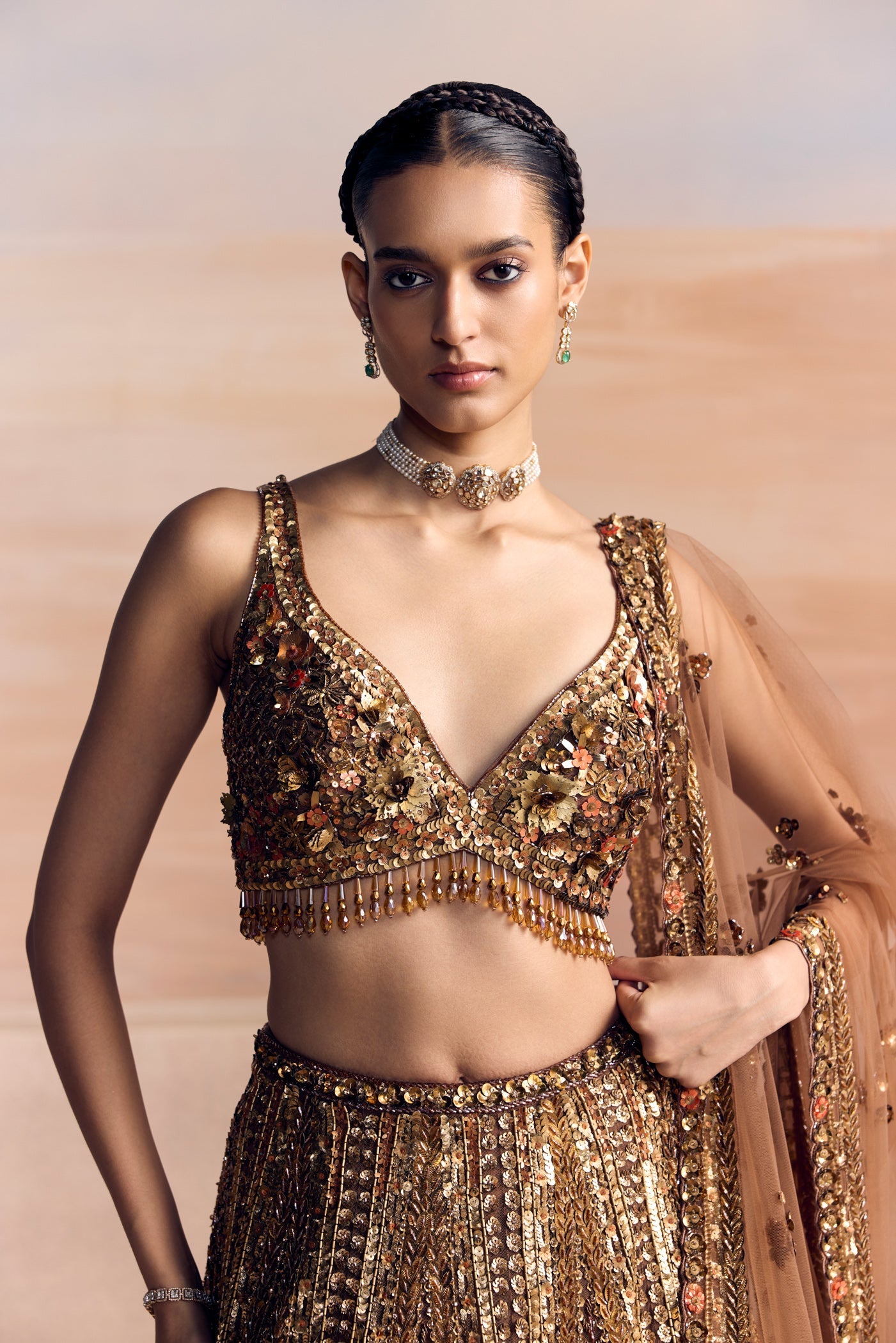 Burnt Orange Gold Aureon Lehenga Set