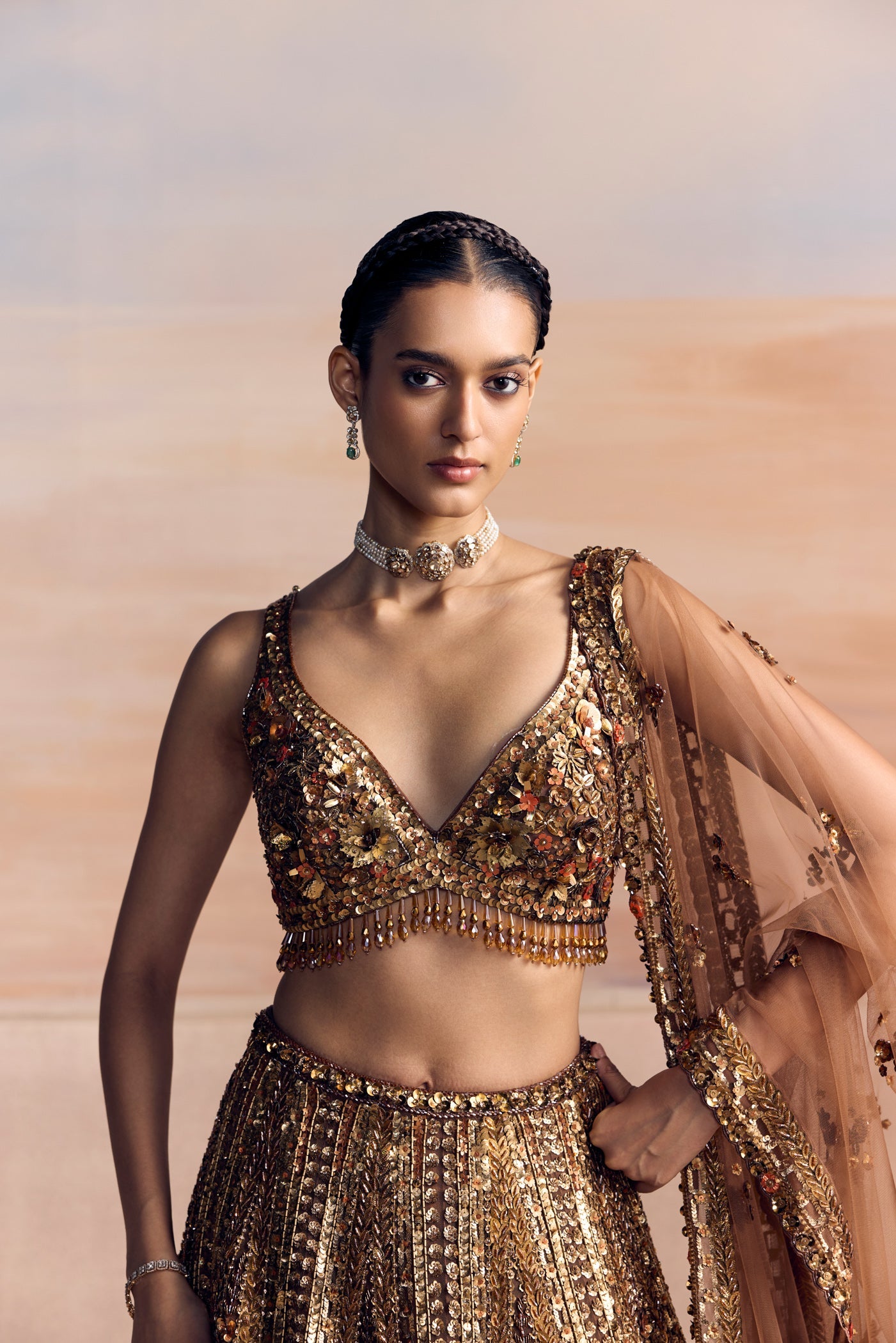 Burnt Orange Gold Aureon Lehenga Set