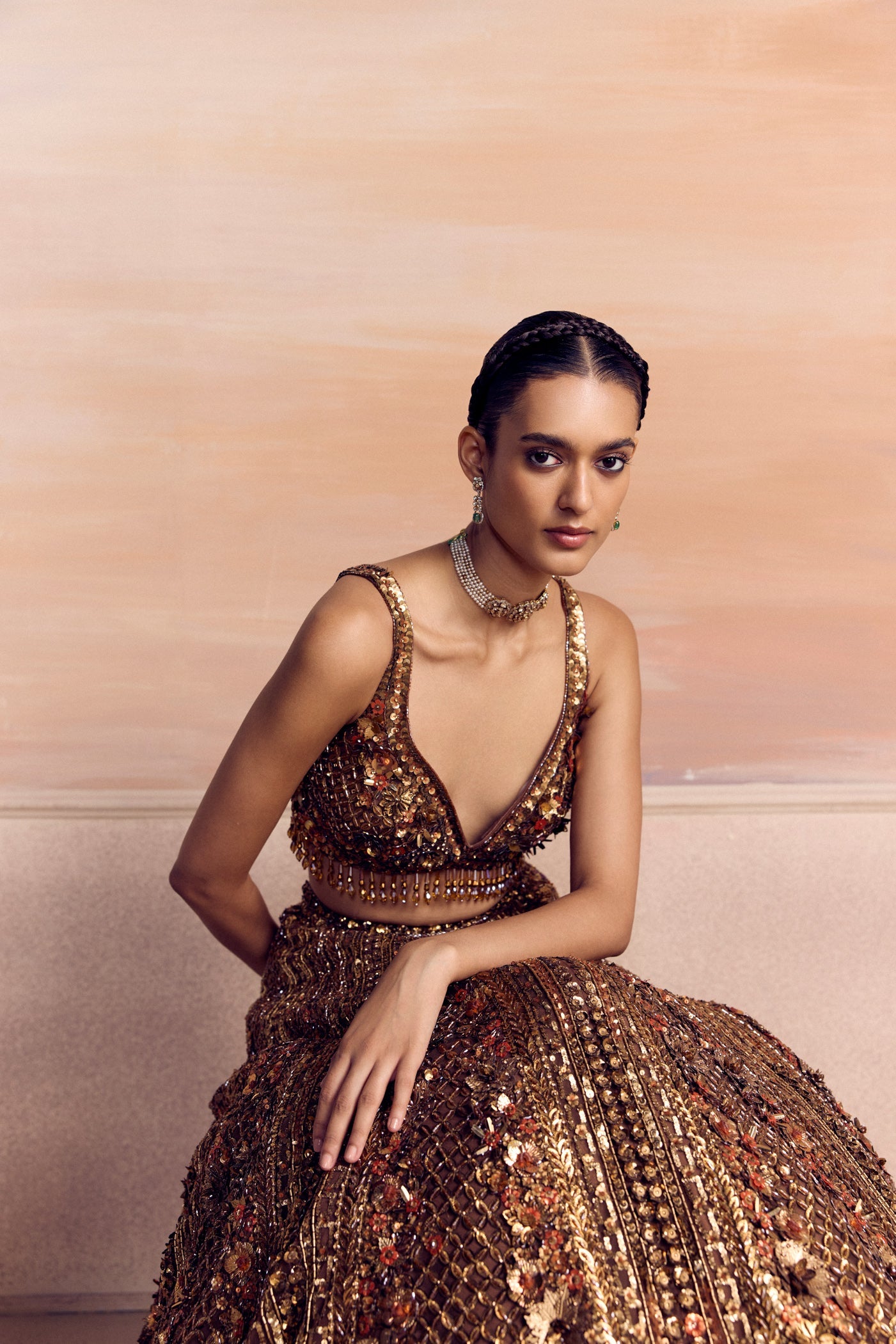 Burnt Orange Gold Aureon Lehenga Set