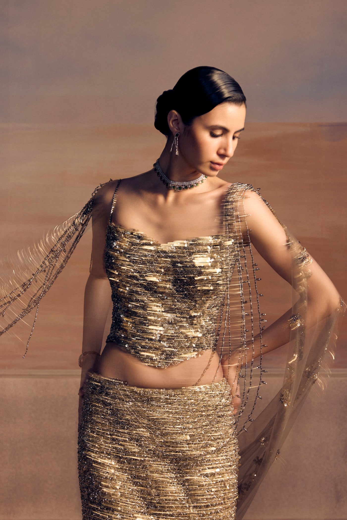 Grey Gold Fishcut Avior Lehenga Set