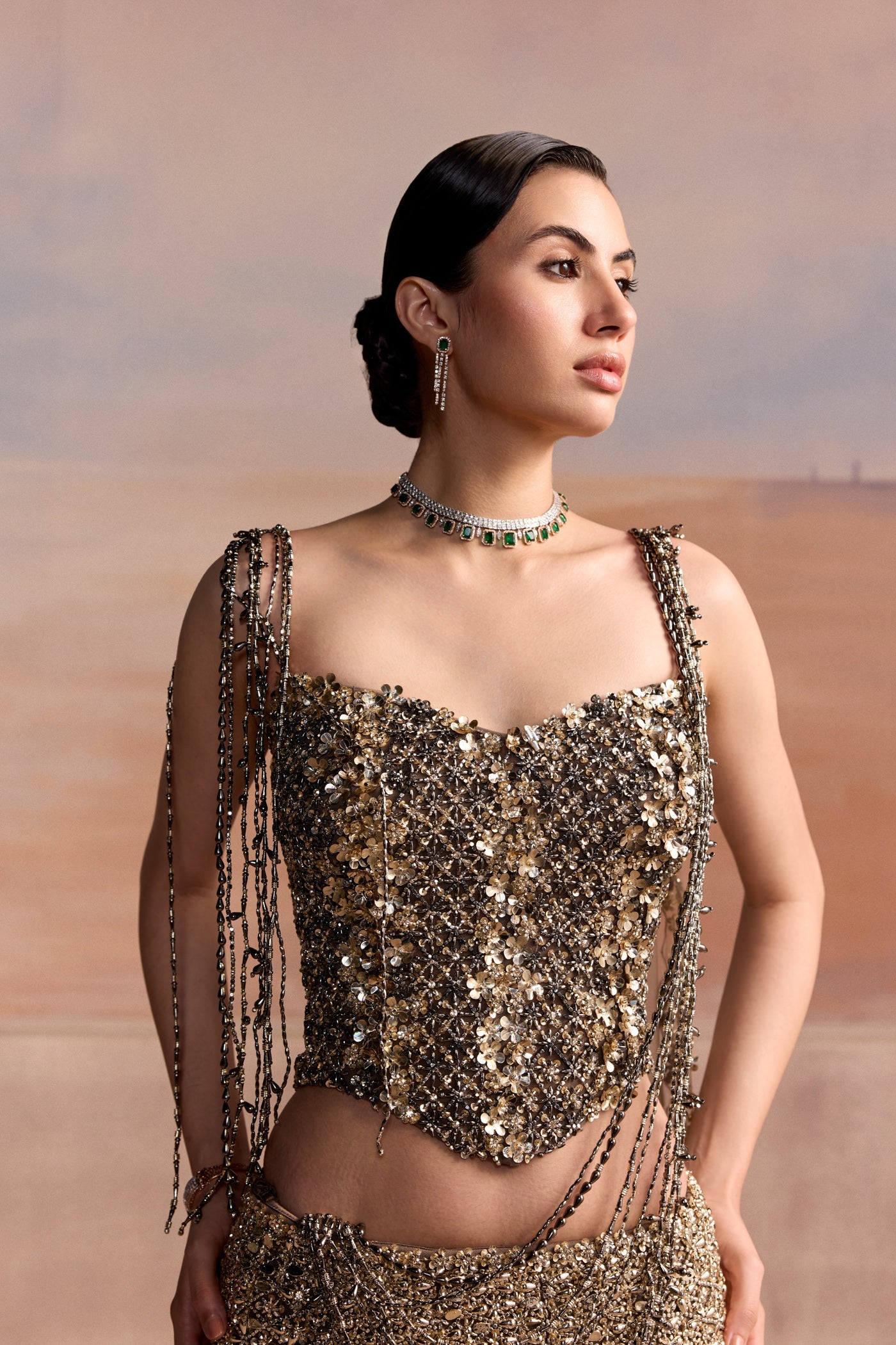 Grey Gold Fishcut Avior Lehenga Set