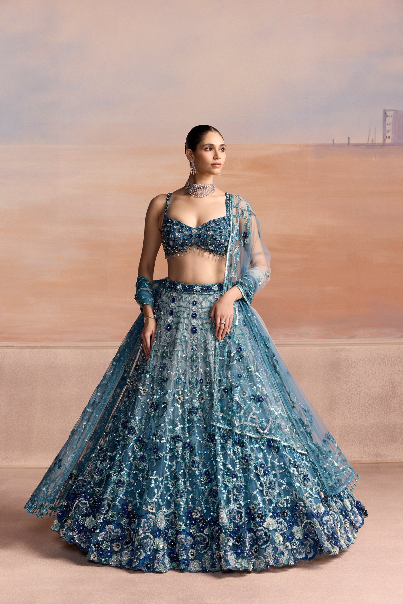 Light Blue Silver Ombre Aeris Lehenga Set