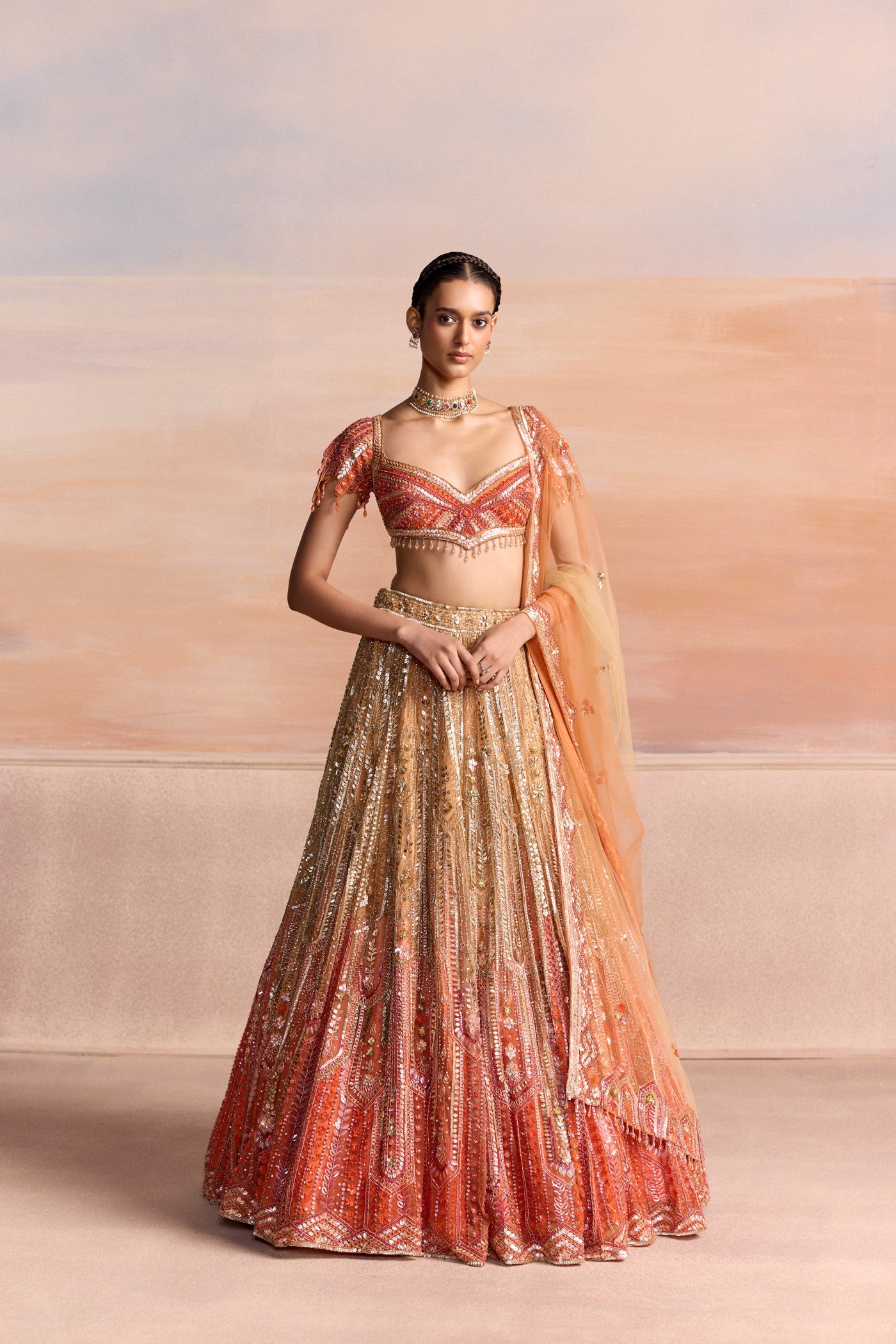 Gold Orange Ombre Luceris Lehenga Set