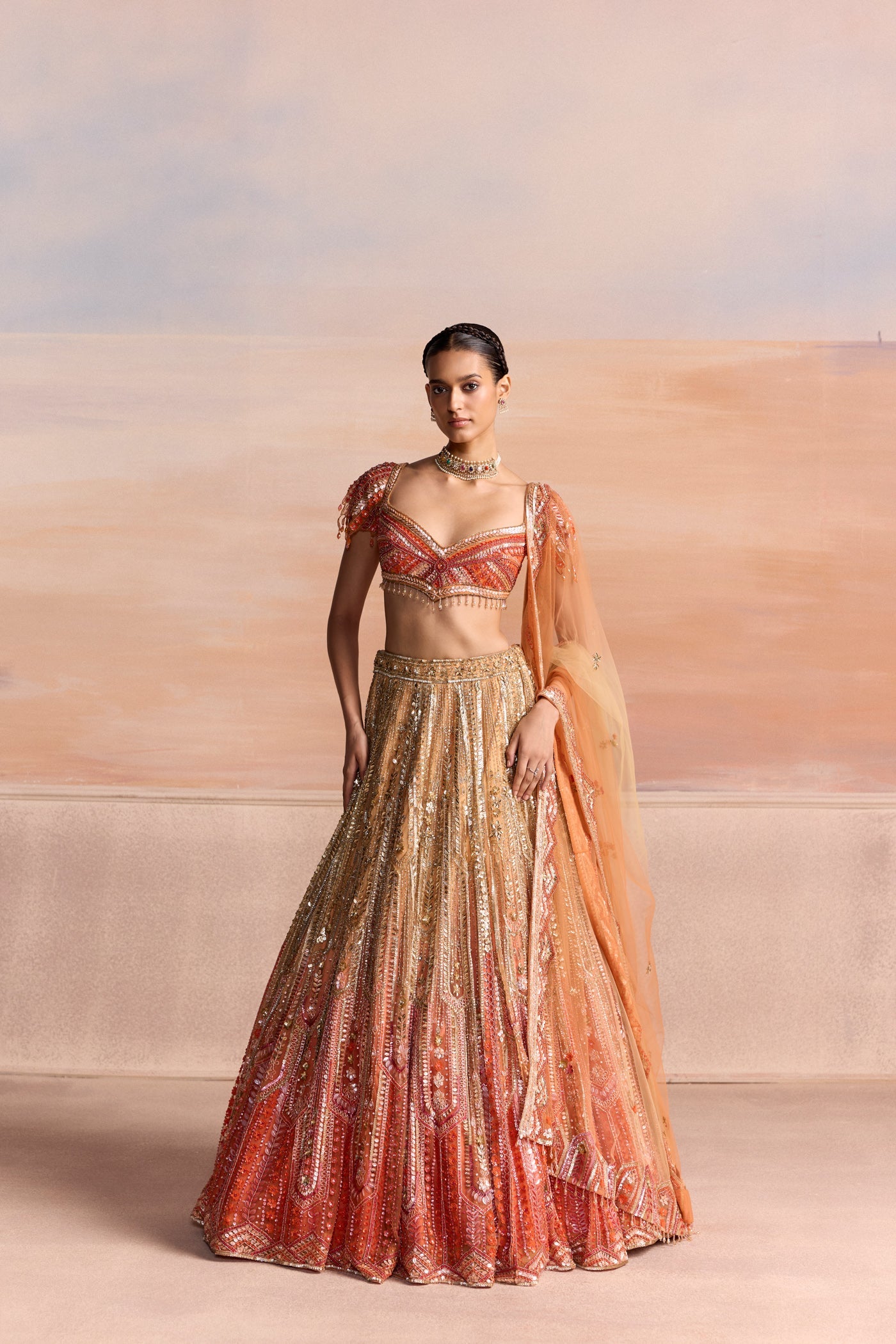 Gold Orange Ombre Luceris Lehenga Set