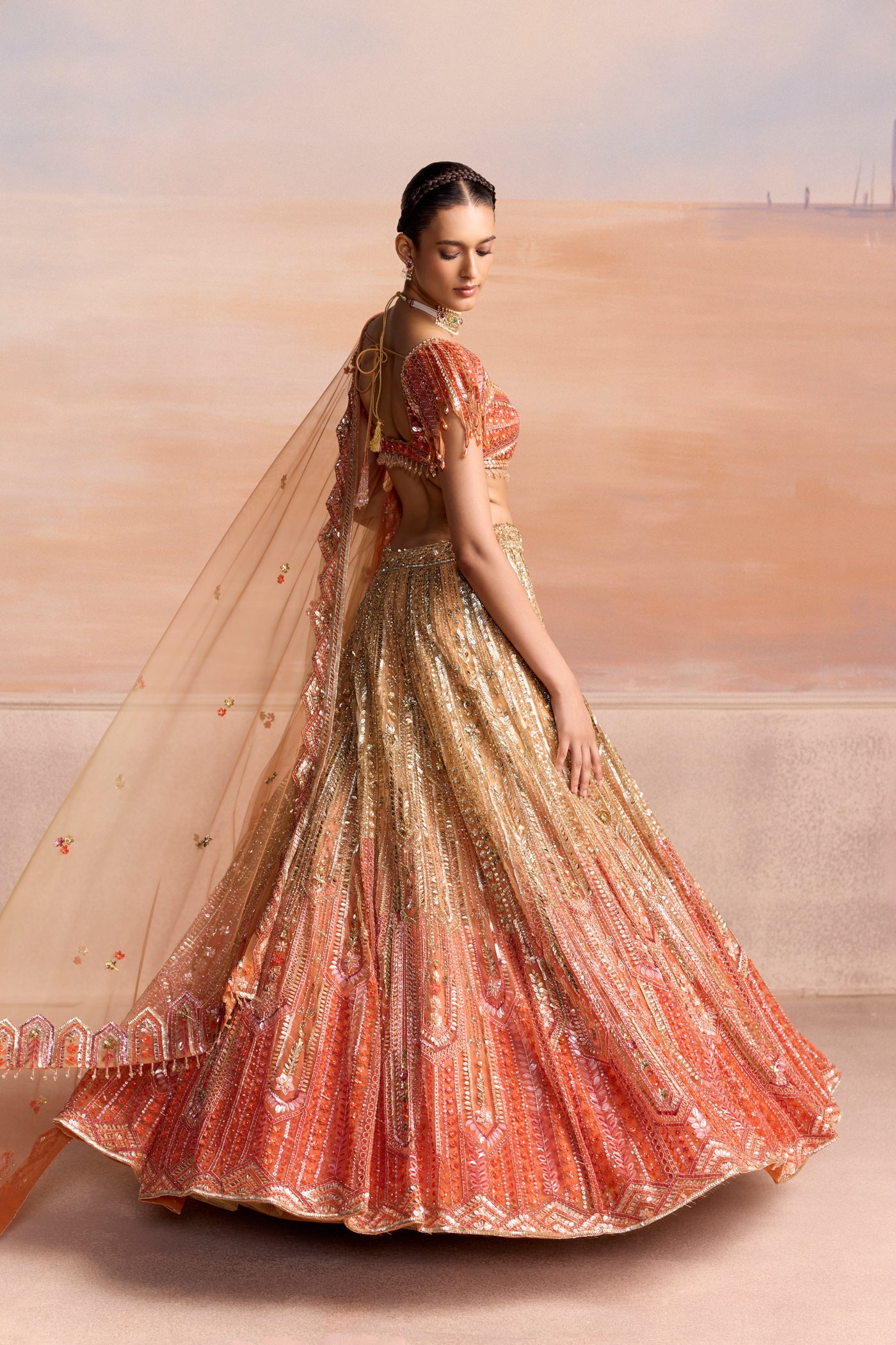 Gold Orange Ombre Luceris Lehenga Set