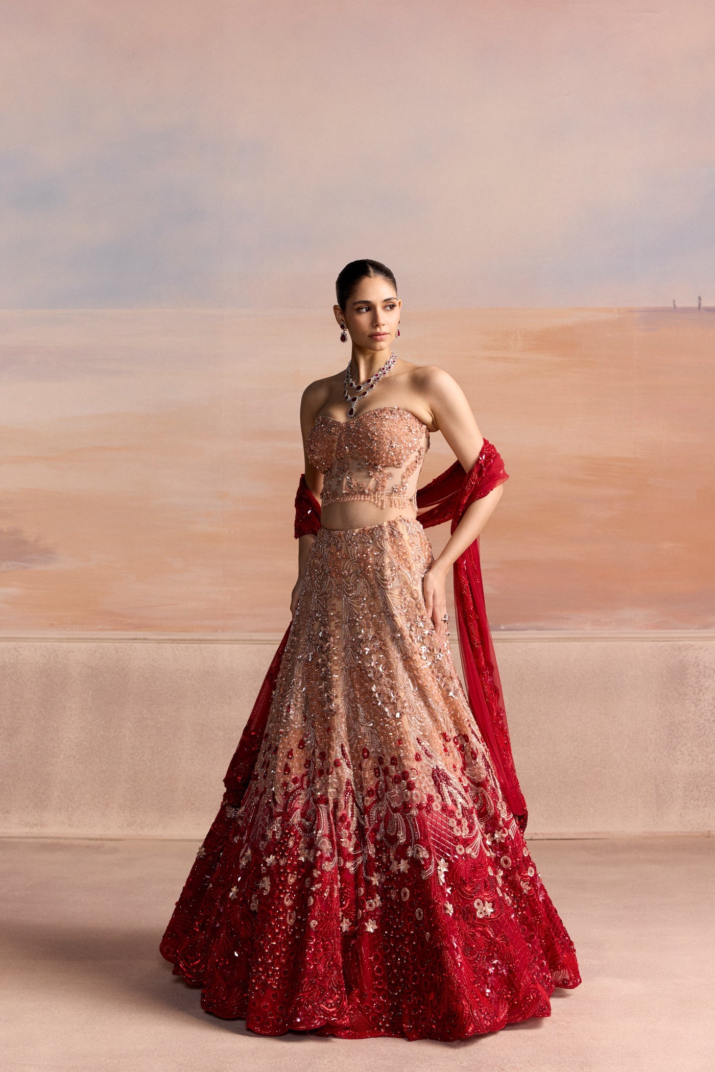 Peach Red Ombre Seren Lehenga Set