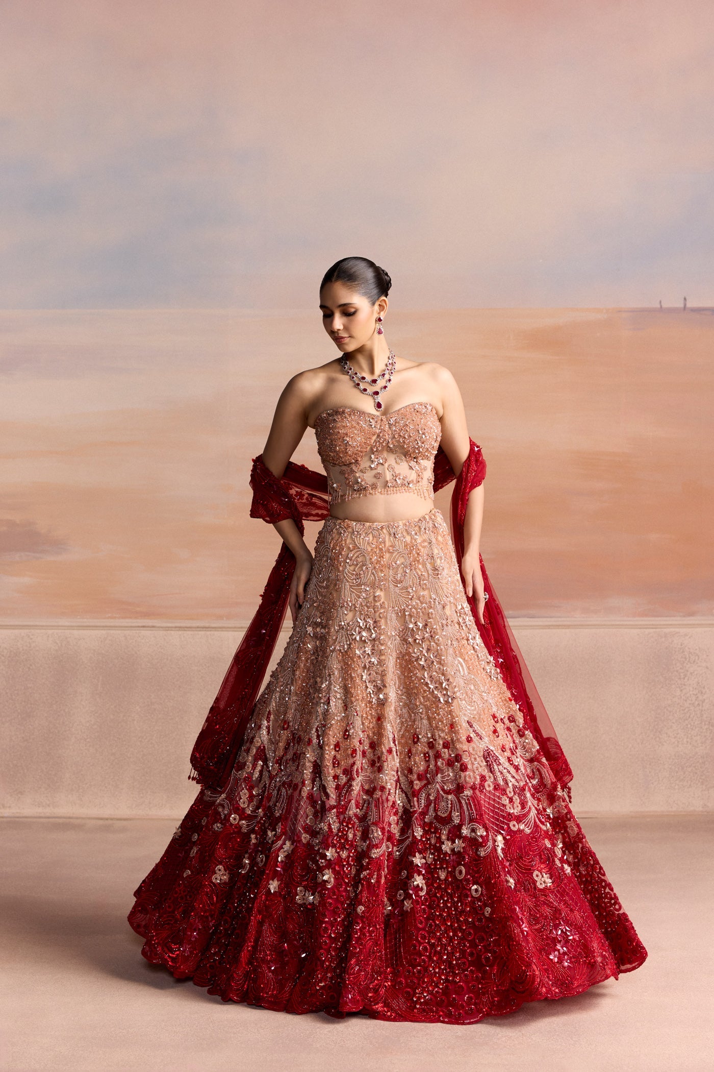 Peach Red Ombre Seren Lehenga Set
