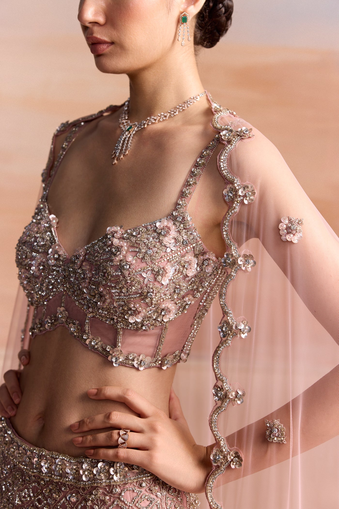 Light Pink Silver Fishcut Astera Lehenga Set