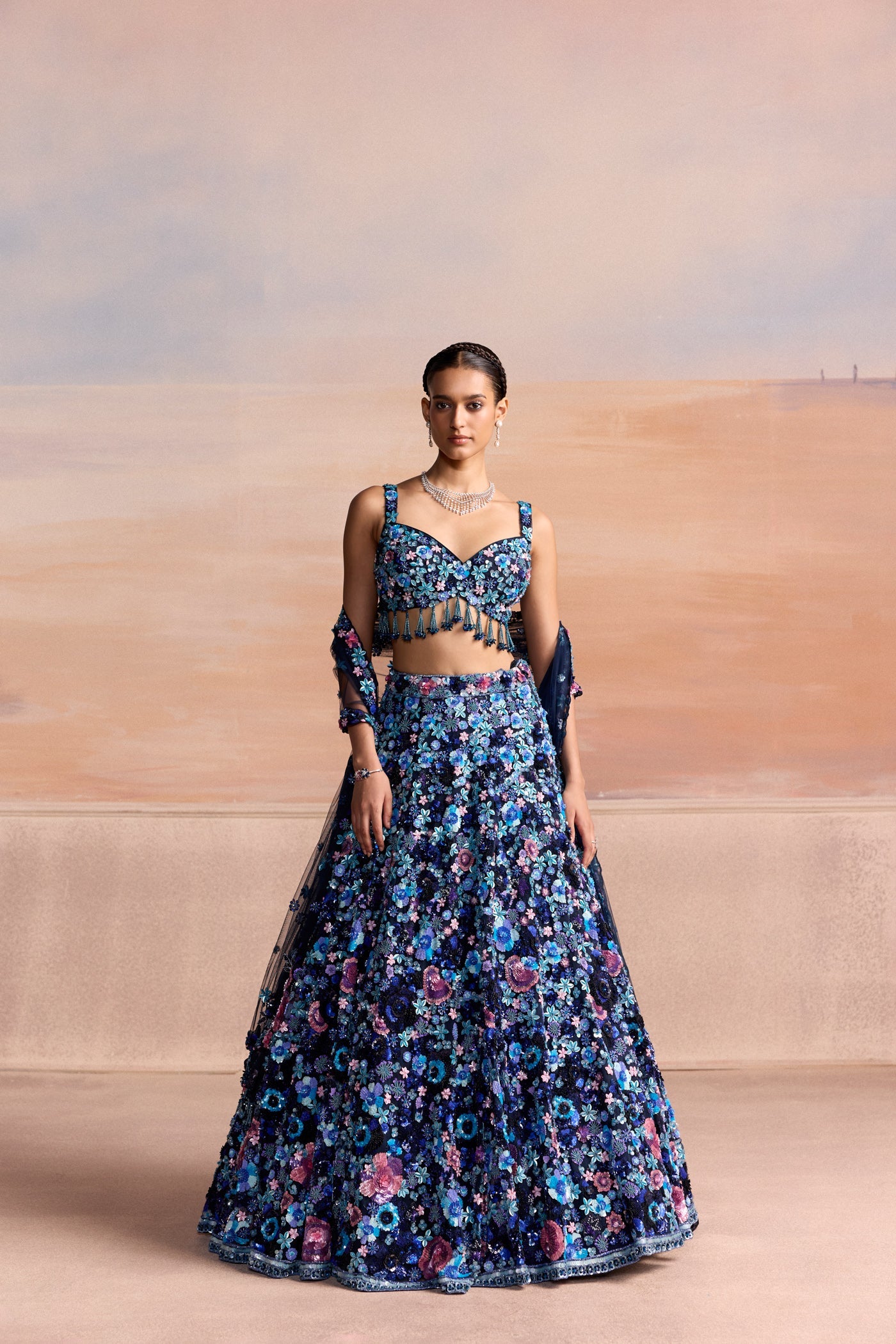 Blue Pink Multicolour Isola Lehenga Set