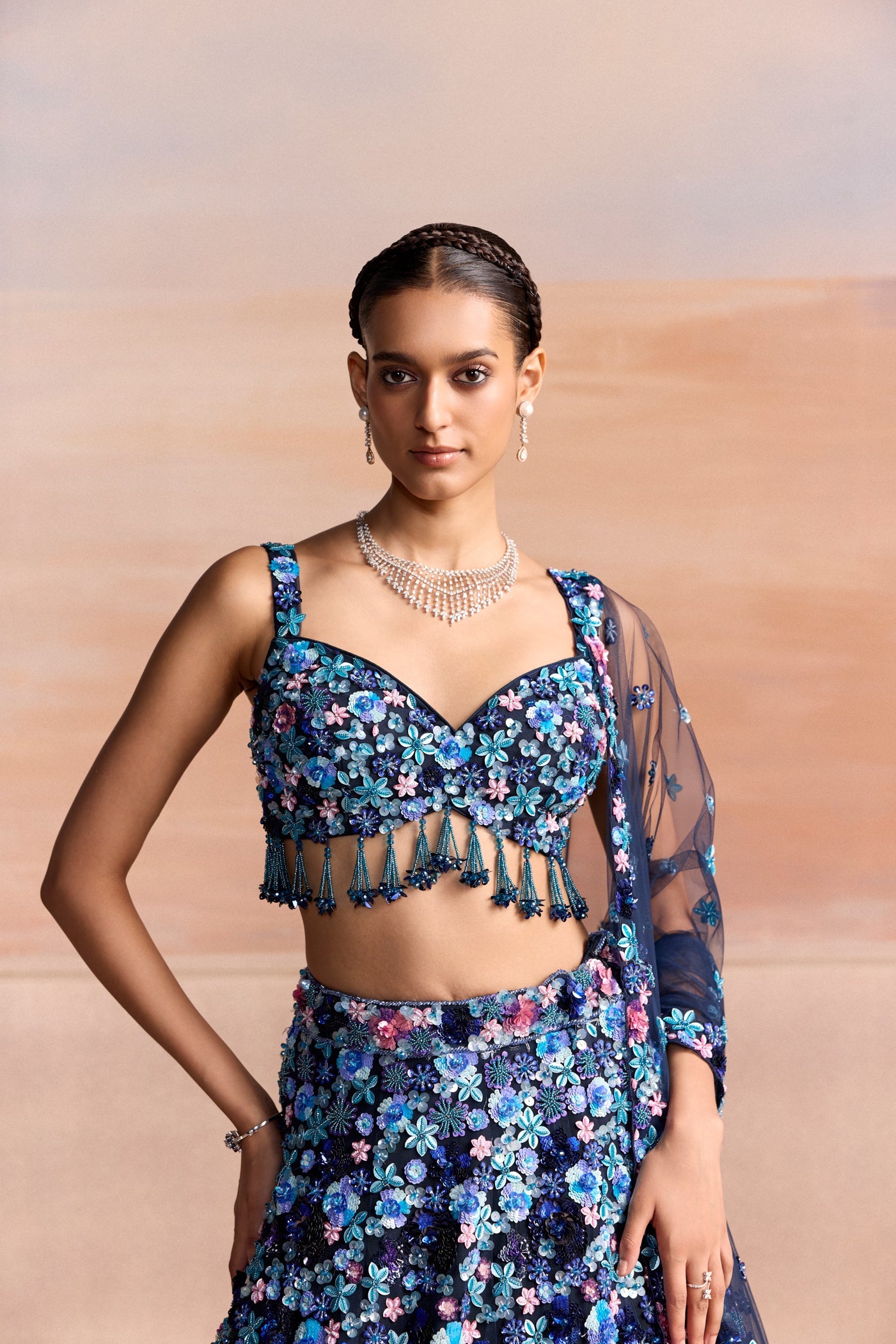 Blue Pink Multicolour Isola Lehenga Set
