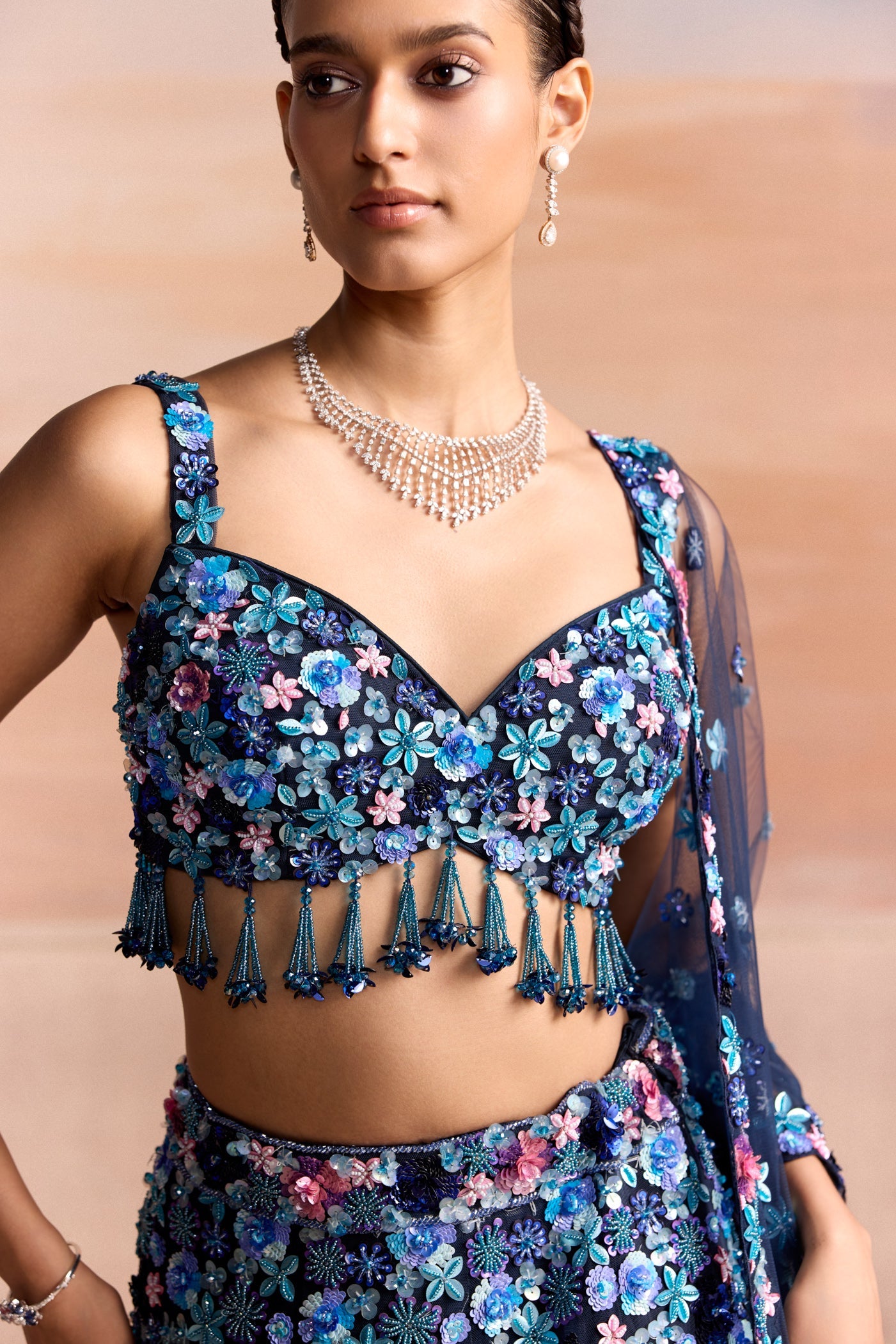 Blue Pink Multicolour Isola Lehenga Set