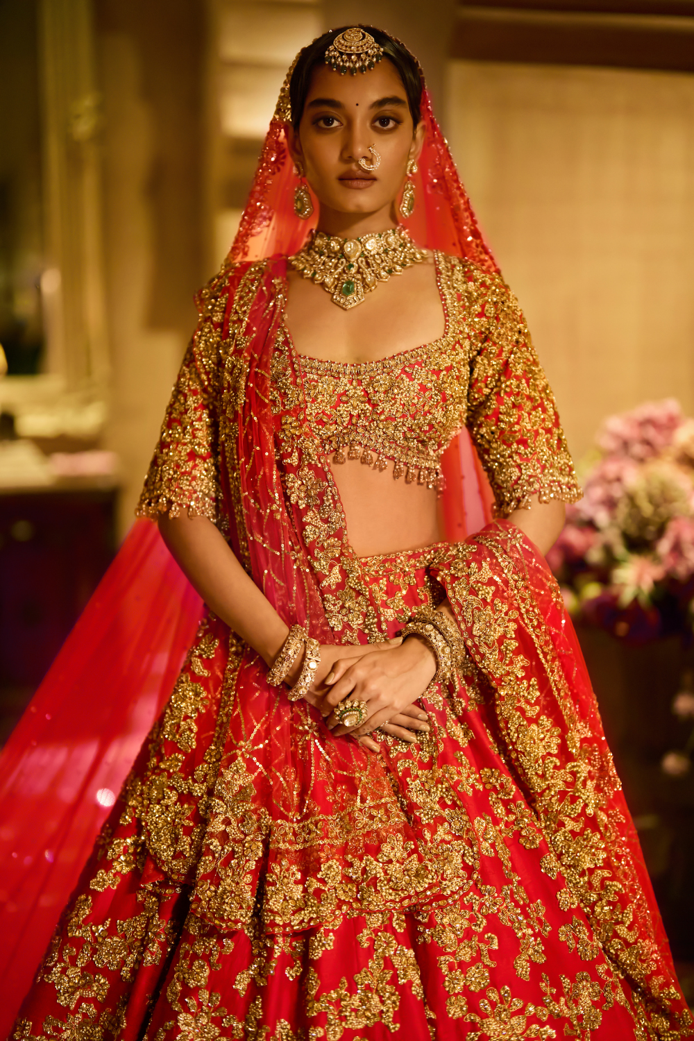 Red Zardosi Cut Work Lehenga Set