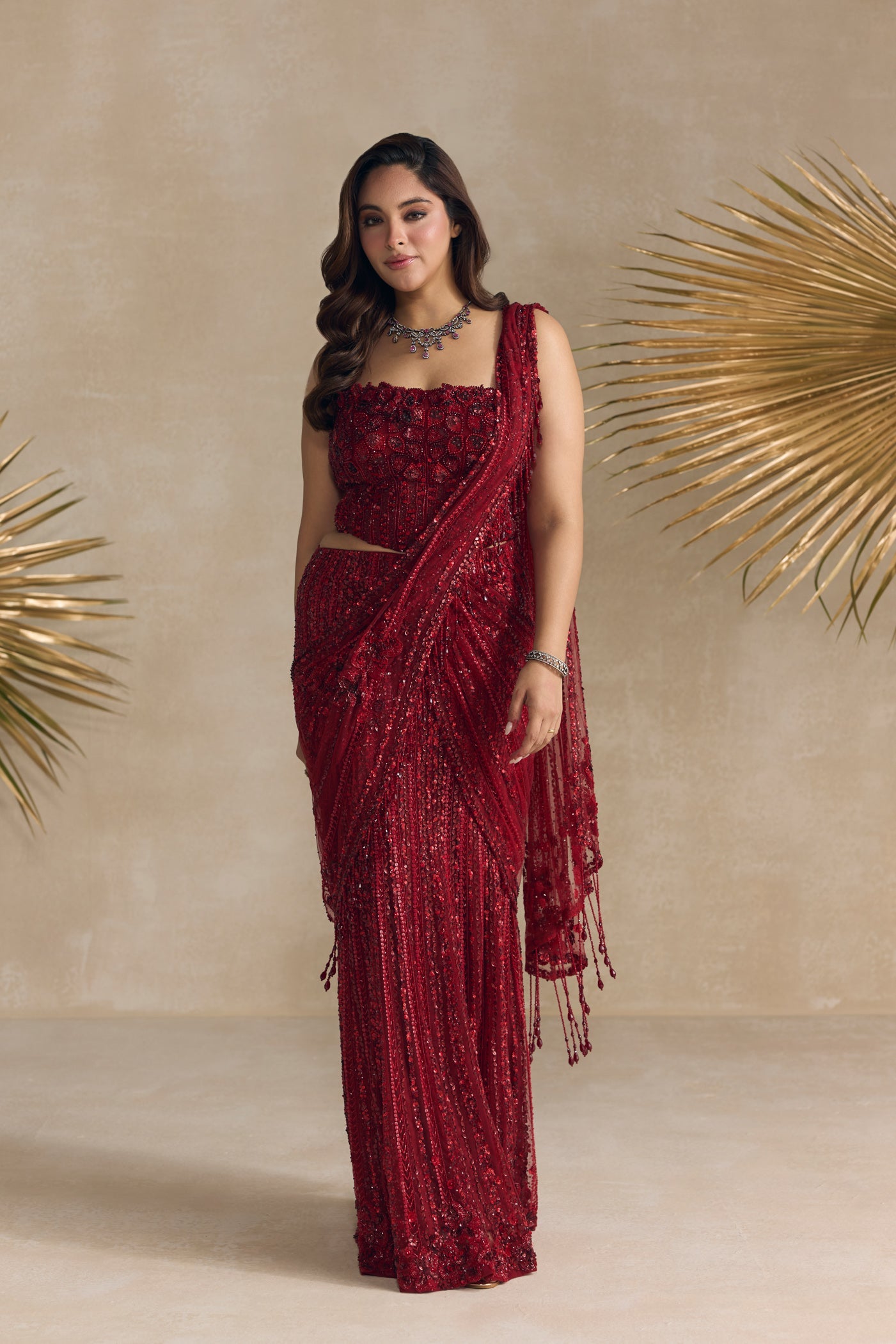 Red Corset Pre Draped Saree