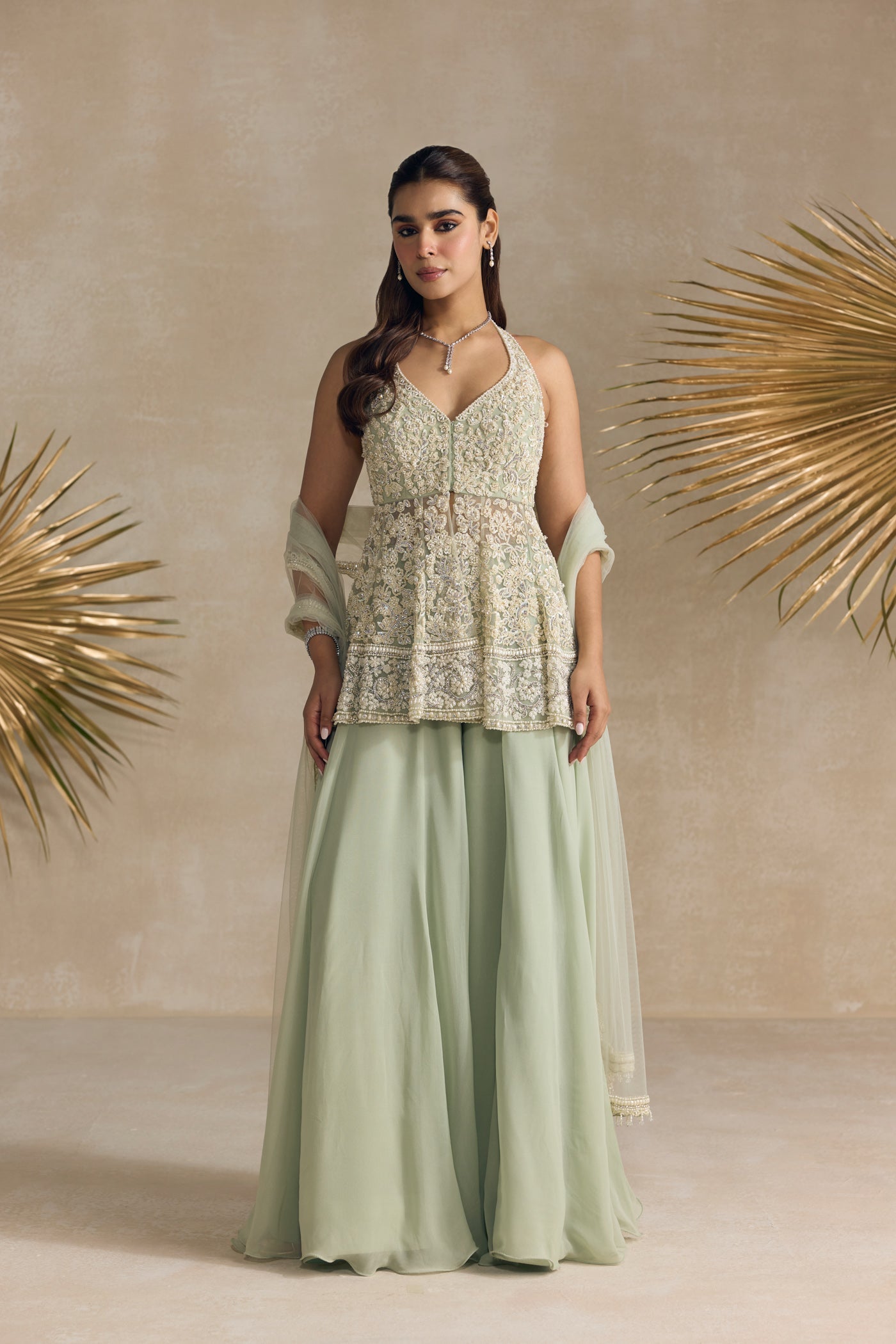 Light Jade Peplum Sharara Set