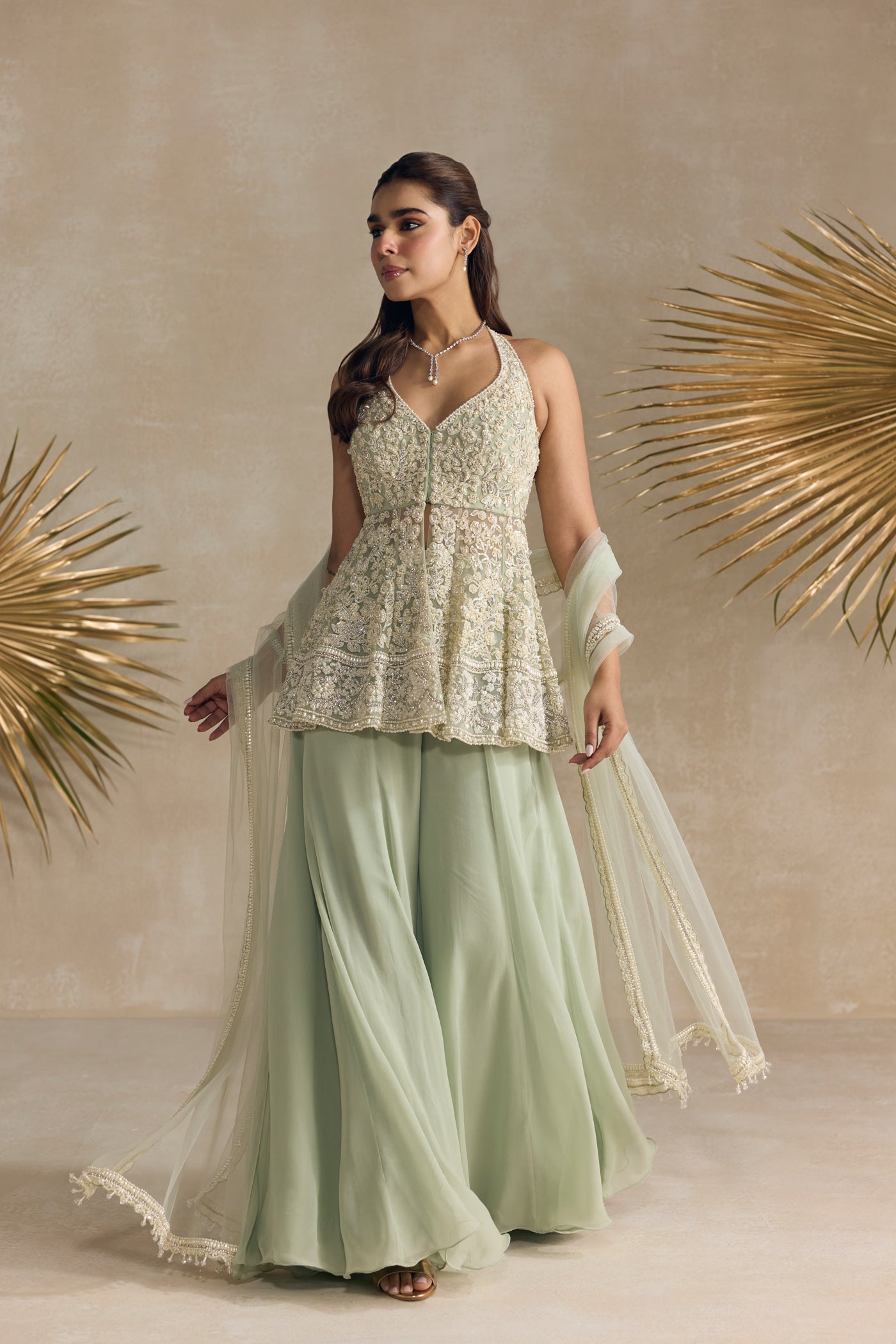 Light Jade Peplum Sharara Set